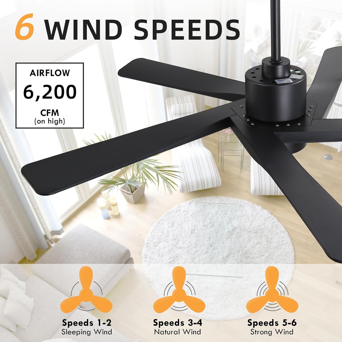 WINGBO 54' ABS DC Ceiling Fan with Lights, 5 Blade ABS Plastic Ceiling Fan with Remote, 6-Speed Reversible DC Motor, LED Ceiling Fan for Kitchen