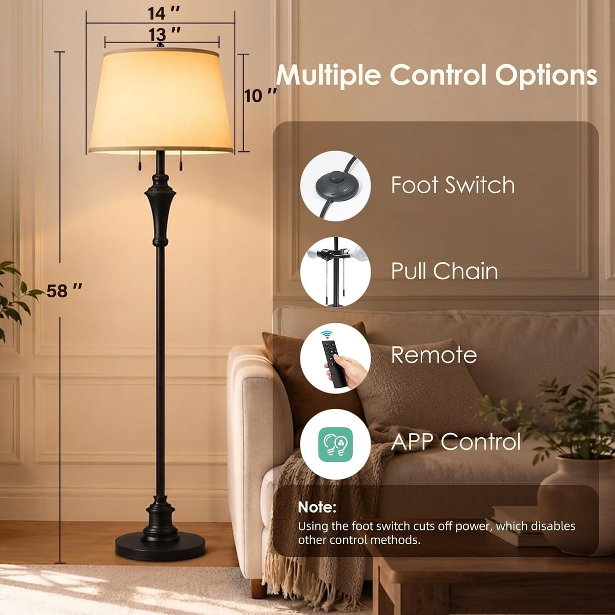 58’’ Dimmable Matte Black Floor Lamps for Living Room(E26 Bulbs Included)