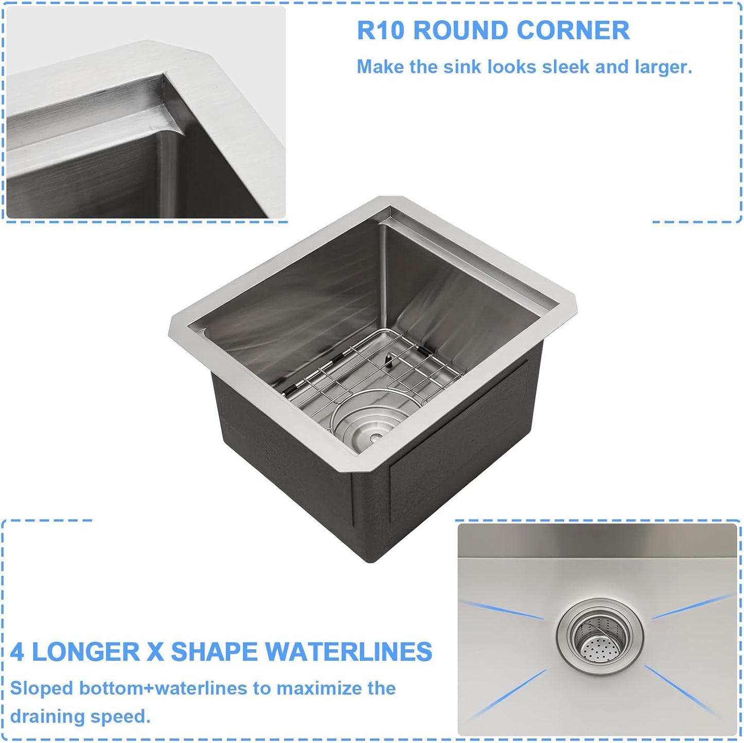 Lordear Undermount Kitchen Sink 13x15 Inch Bar Prep Sink 16 Gauge Stainless Steel Workstation Sink 13 With Cutting Board Small Kitchen Sink