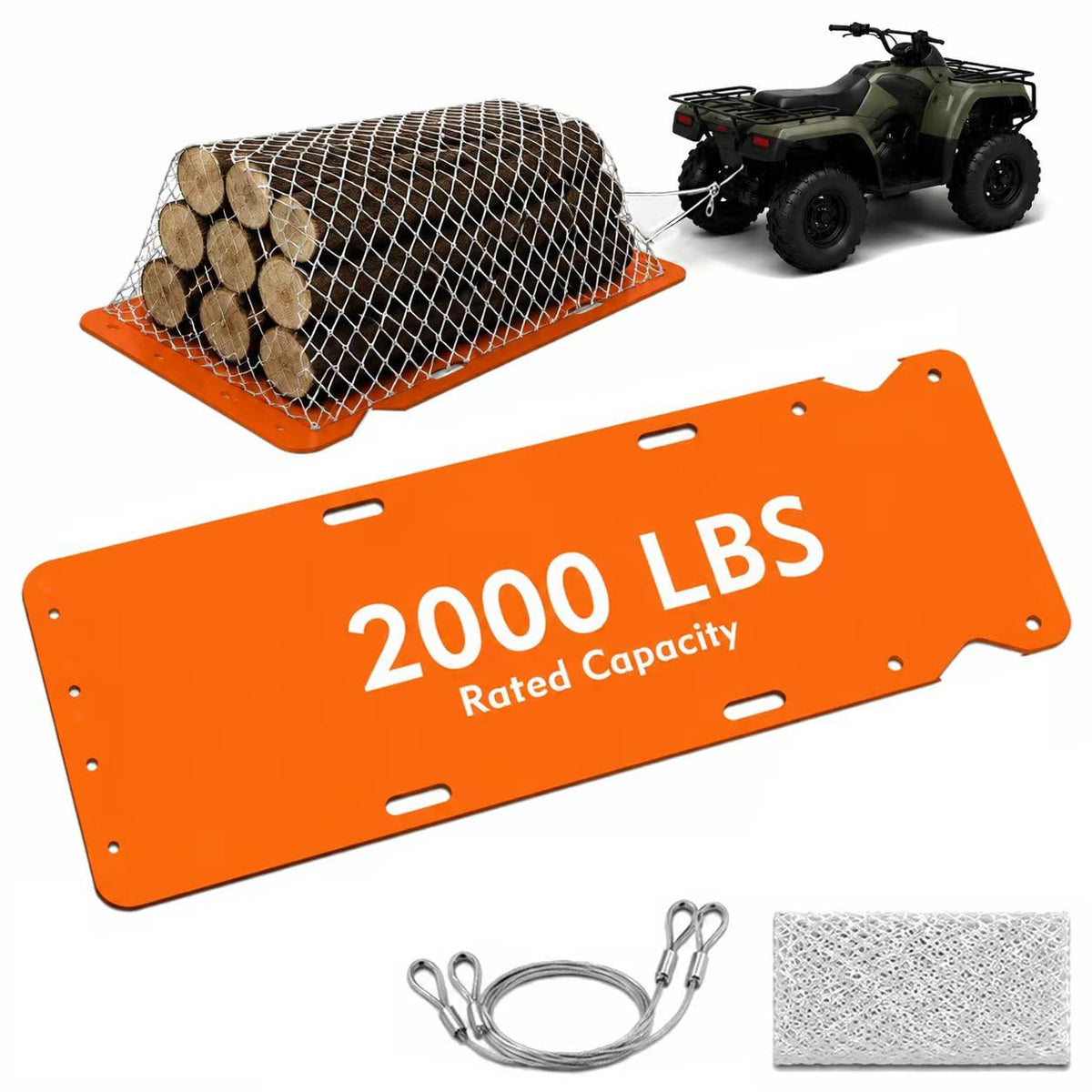 Yard Sled,1/8" Thick HDPE 90x47in with Cargo Net&8 Ground Stakes | Heavy duty yard sled ,capable of bearing up to 2000 lbs,used for stable transportation of debris,wood,and yard waste.