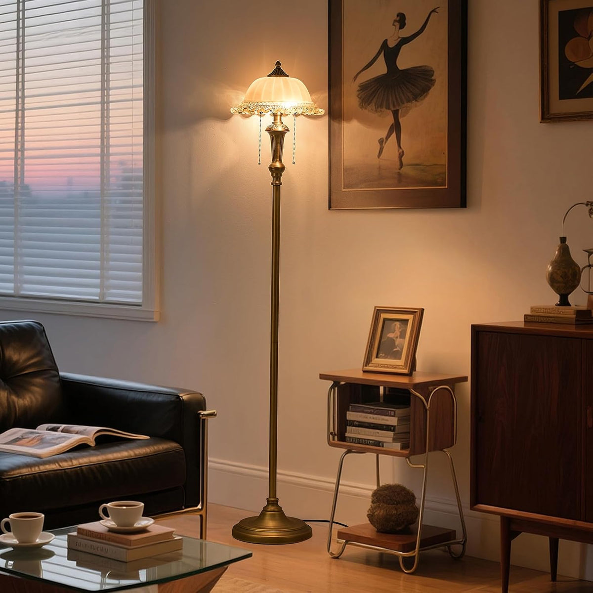 HDDFL Brown Glass Shade Floor Lamp with Metal Base and Pole