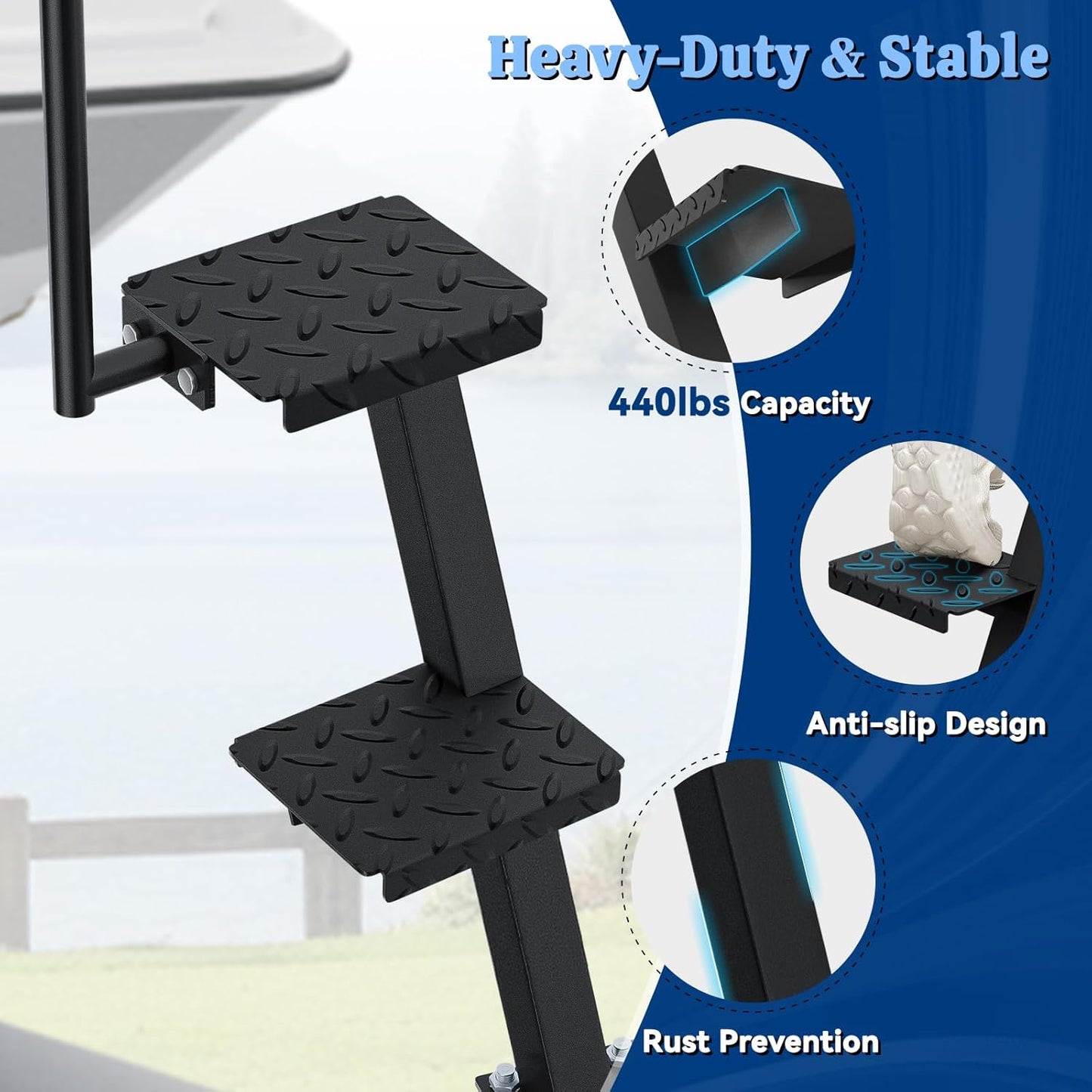 Boat Trailer Steps with Handle, Heavy Duty Anti-Slip Boarding Step for Front Trailer Tongue, Easy Install Rust-Proof Board \