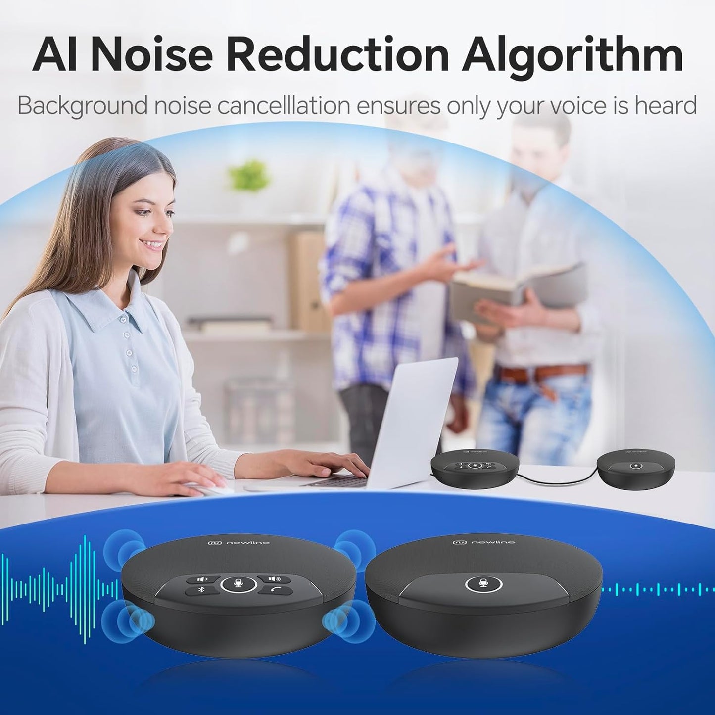 Bluetooth Speakerphone 2pk Bundle Conference Speaker and Microphone 360 Voice Pickup Noise Reduction Home Office USB Speakerphone with Daisy Chain