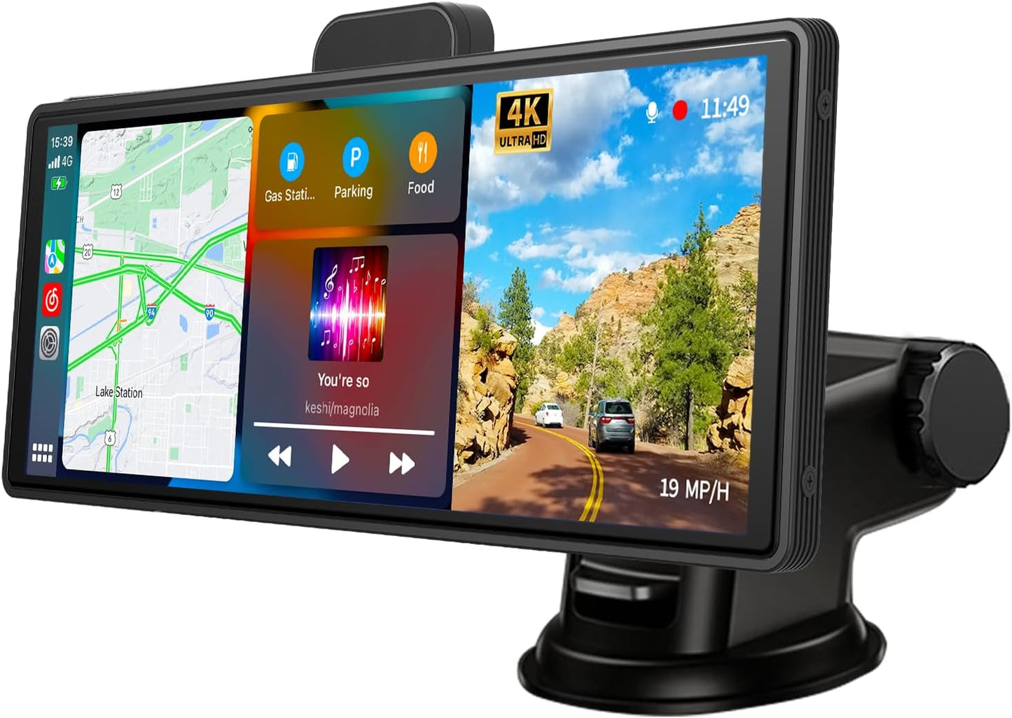 9.3' Portable Carplay Screen for Car with 4K ADAS Dash Cam, Wireless Carplay Android Auto Car Stereo, 1080P Backup Camera, Voice Control, GPS