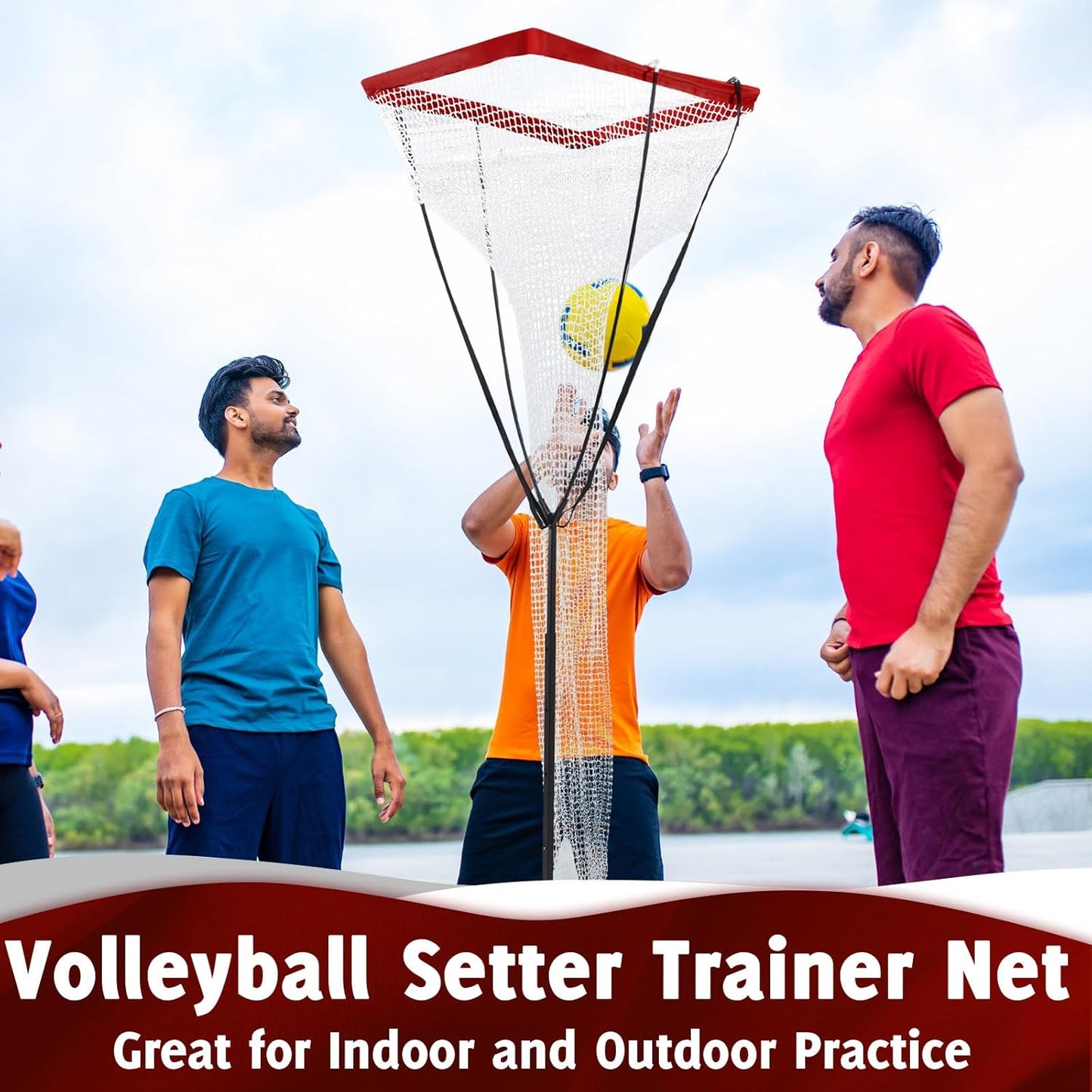 Volleyball Training Equipment Volleyball Setter Trainer Net with Sturdy Rubber Footed Base Adjustable Height Volleyball Practice Net Station for