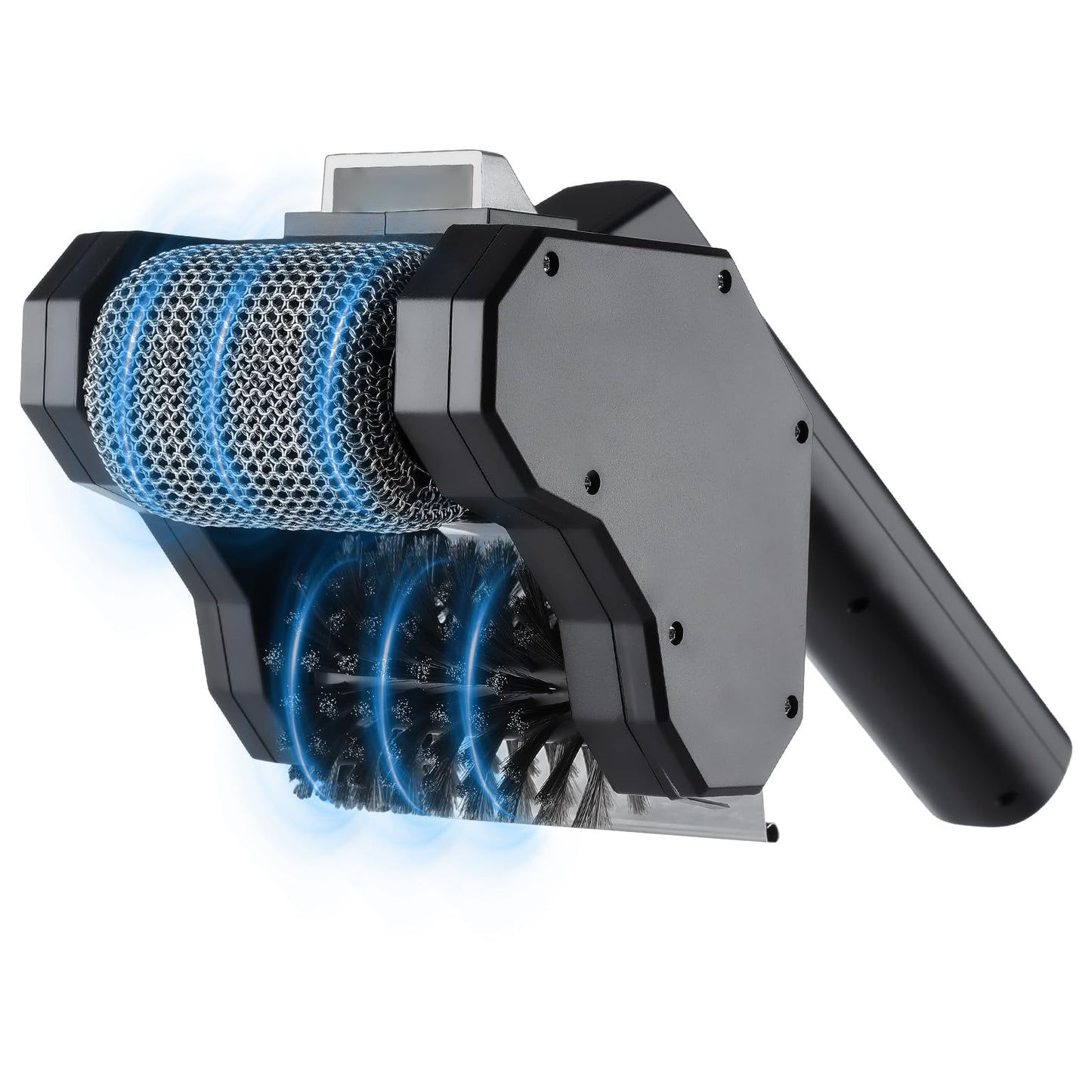 Electric Grill Brush, 350 RPM BBQ Grill Cleaner with Dual Cleaning Heads, Black, 2600mAh Rechargeable Power Grill Scrubber for Outdoor Flat Top, Cast Iron, Barbecue Grates, Black