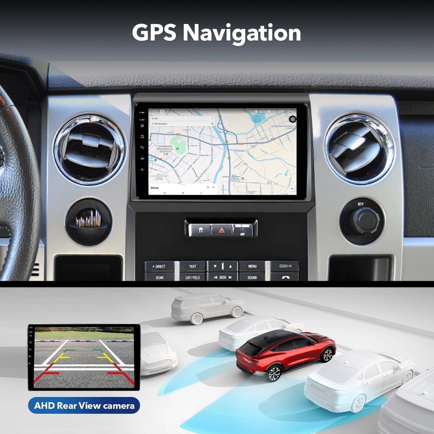 8 Core 4+64GB Car Radio Stereo Upgrade for Ford F150 2009 2010 2011 2012, Plug and Play 9'' Android 13 Head Unit with Wireless Carplay/Android Auto/1080P Backup Camera/AM FM Radio 9'' QLED TOUCHSCREEN