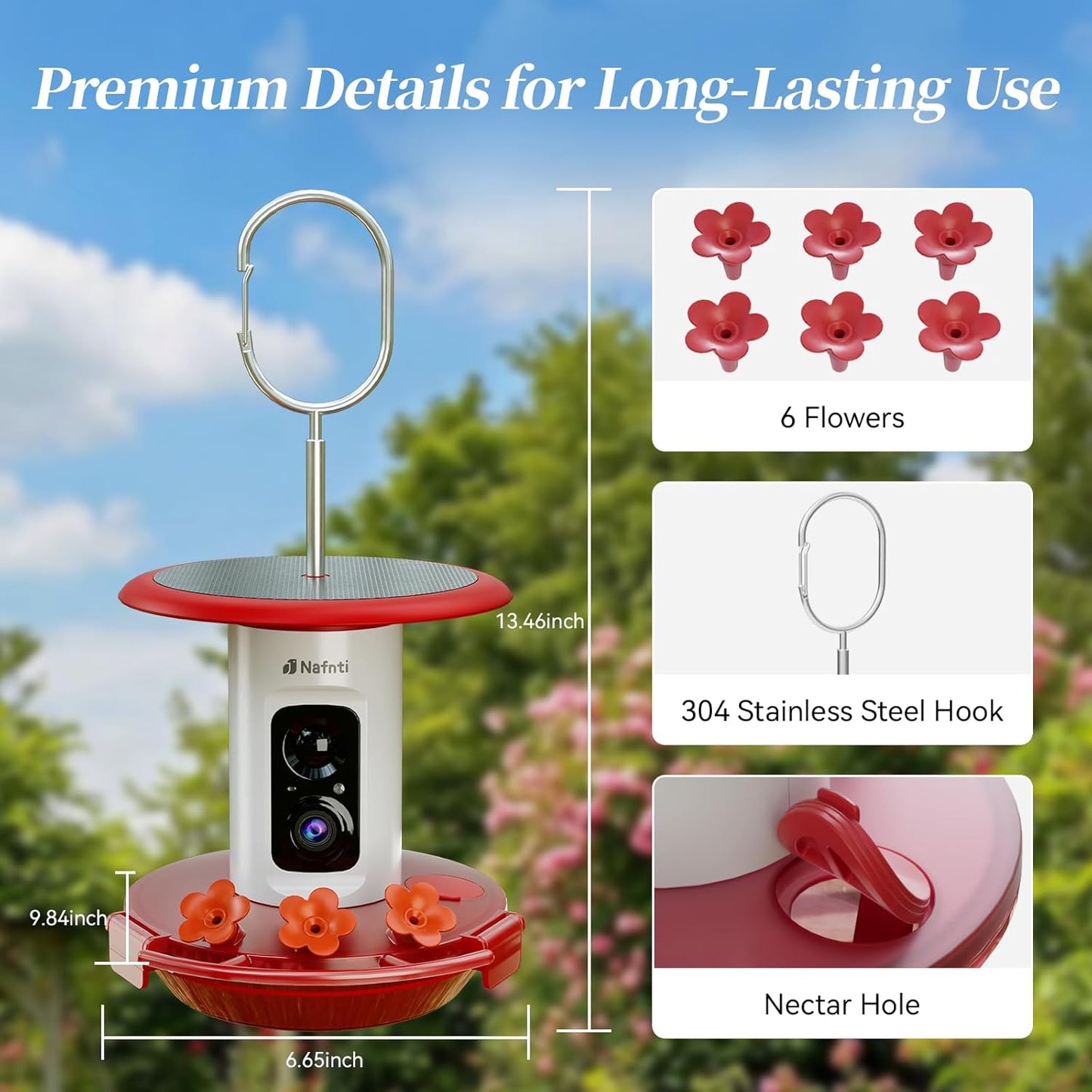 Smart Hummingbird Feeder with Camera Solar Powered - Leakproof & Bee Proof, AI Identify Instant Notification, 3K HD Video Live, 5g WiFi Humming Bird Camera Feeder, Gift for Bird Lovers