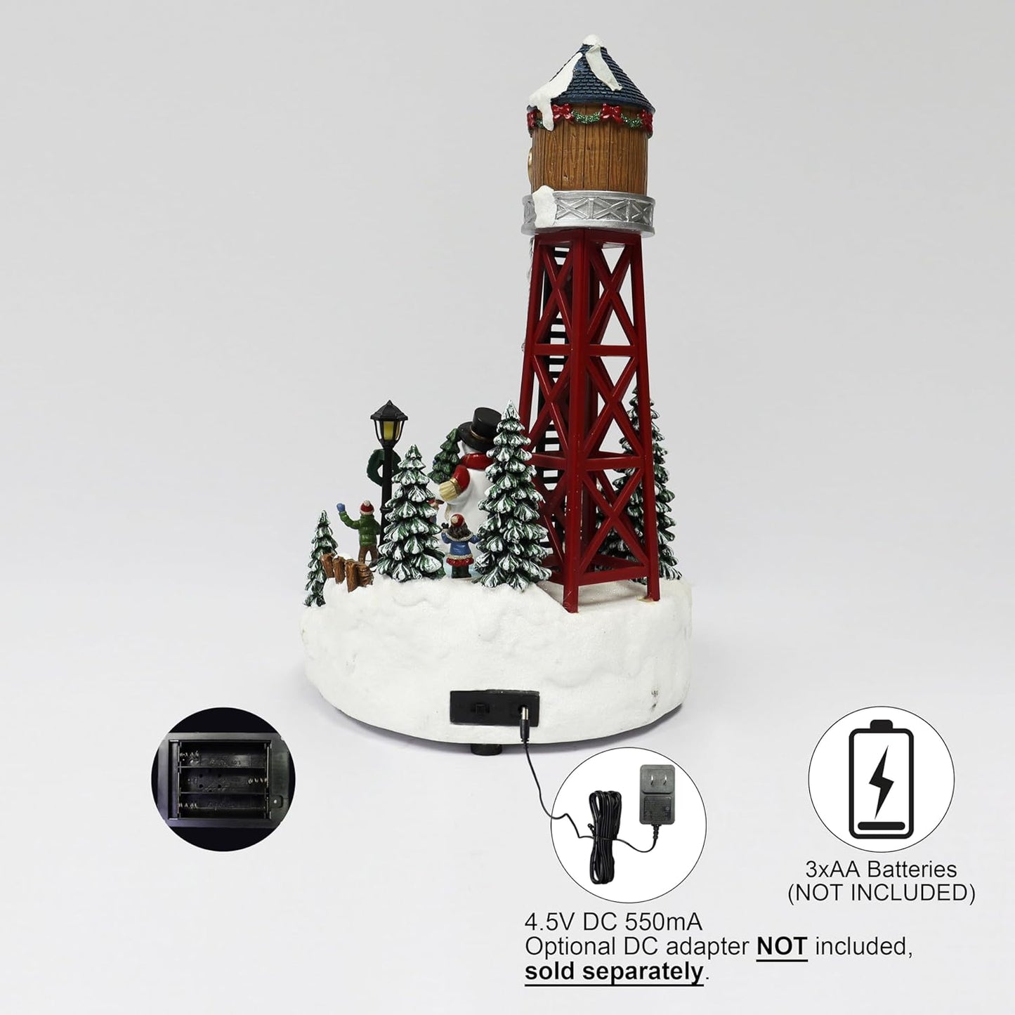 MOMENTS IN TIME Christmas Village 14H Polyresin LED Lighted Water Tower with Animated Scene (Adapter Included)