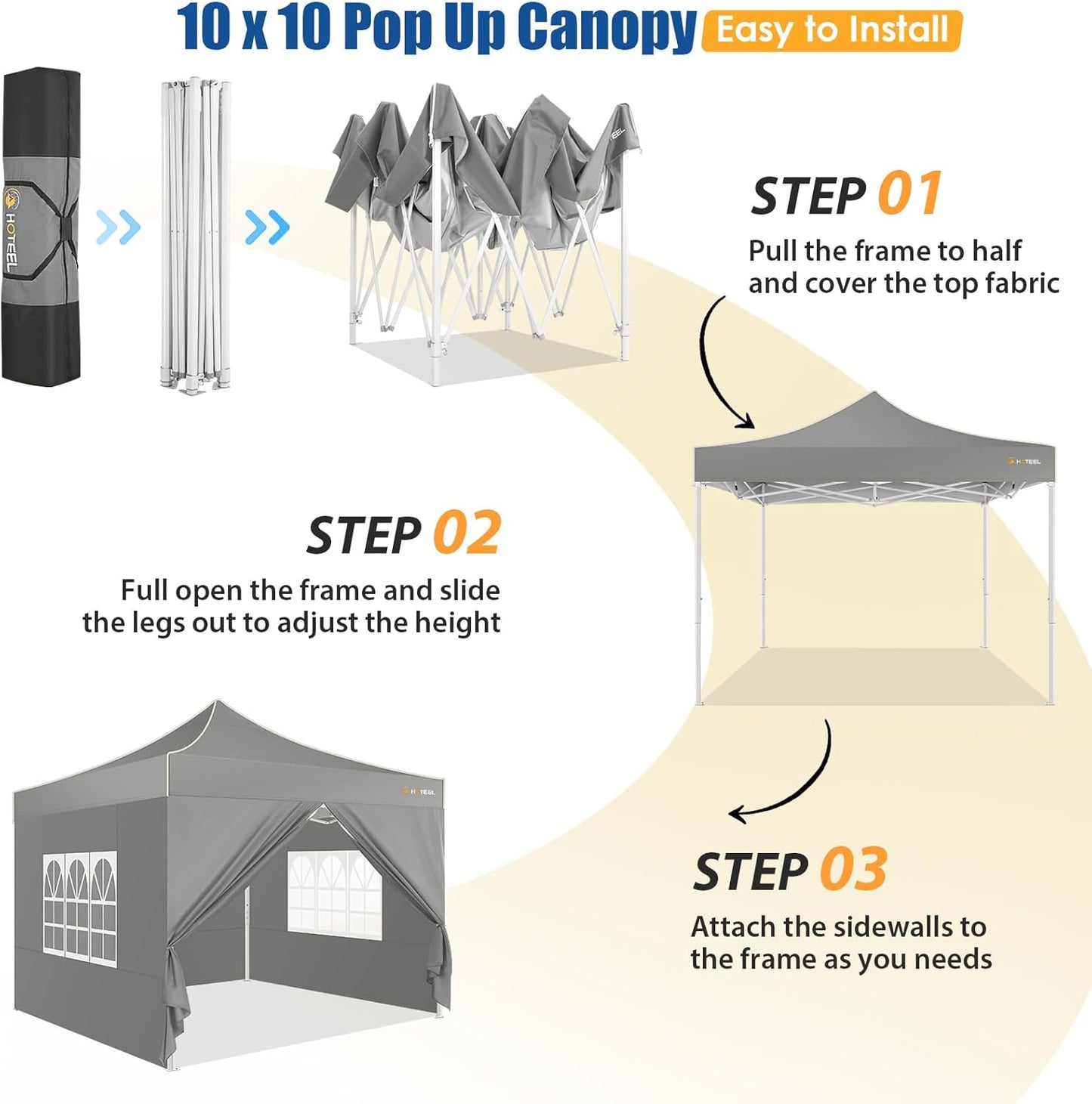 10'x10' Pop up Canopy Tent for Parties/Business, Heavy Duty