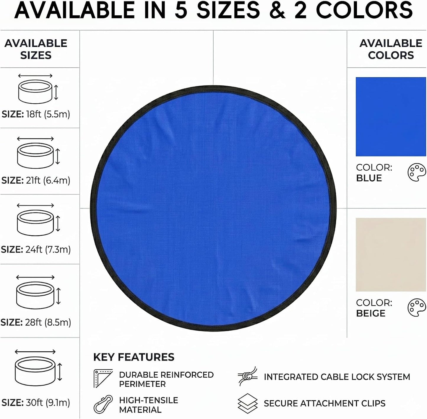 24ft Pool Covers for Above Ground Pools Blue 24 ft Round Winter Cover by PoolTrivo with Upgraded Winch | Heavy Duty 500D Oxford & 195gsm UV Resistant | Fits 24' Pools