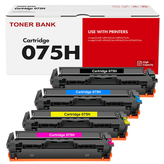 075H 075 Toner Cartridge Set MF665CDW LBP646Cdw MF662CDW Compatible Replacement for Canon Color ImageCLASS MF663Cdw LBP647Cdw Printer Ink High Yield 4 Pack (Black Cyan Yellow Magenta)
