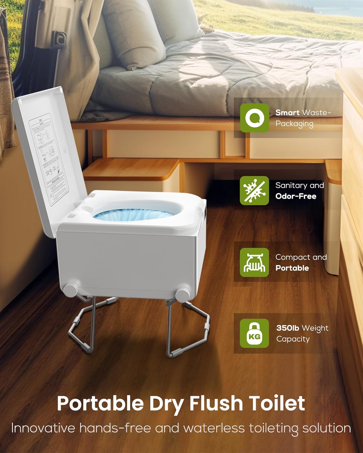 Dry Flush Toilet, Portable Toilet for Camping & Outdoor [Odorless & One-click Flushing & Self Contained] Wate