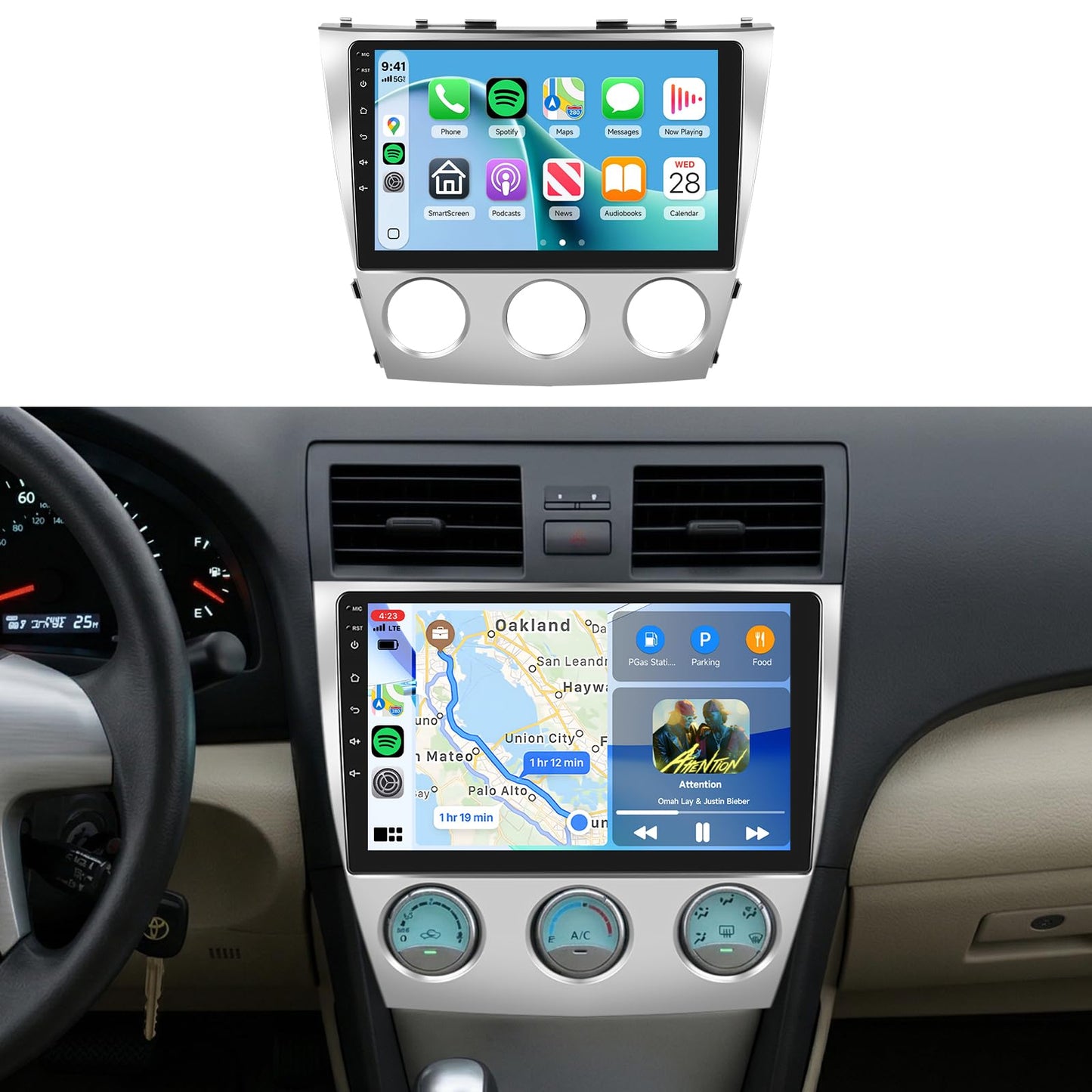 4G+64G Car Radio Stereo for Toyota Camry 2006-2011(Manual A/C) 10.1inch IPS Touch Screen/Android 15/Wireless CarPlay/Android Auto/DSP 32 EQ/GPS/WiFi/5.0Bluetooth/FM/RDS/SWC/AHD Backup Camera