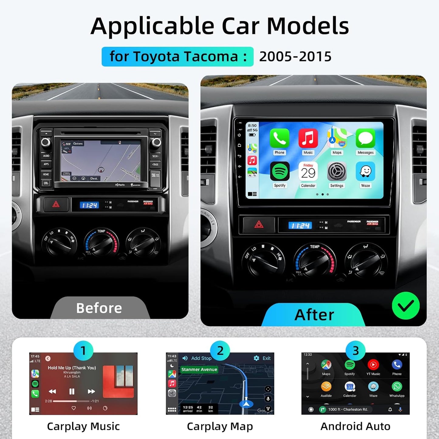 Car Radio Stereo for Toyota Tacoma 2005-2015,Android 15 2+64G 9" Touch Screen Radio with CarPlay Android Auto Bluetooth GPS Navigation HD Backup Camera