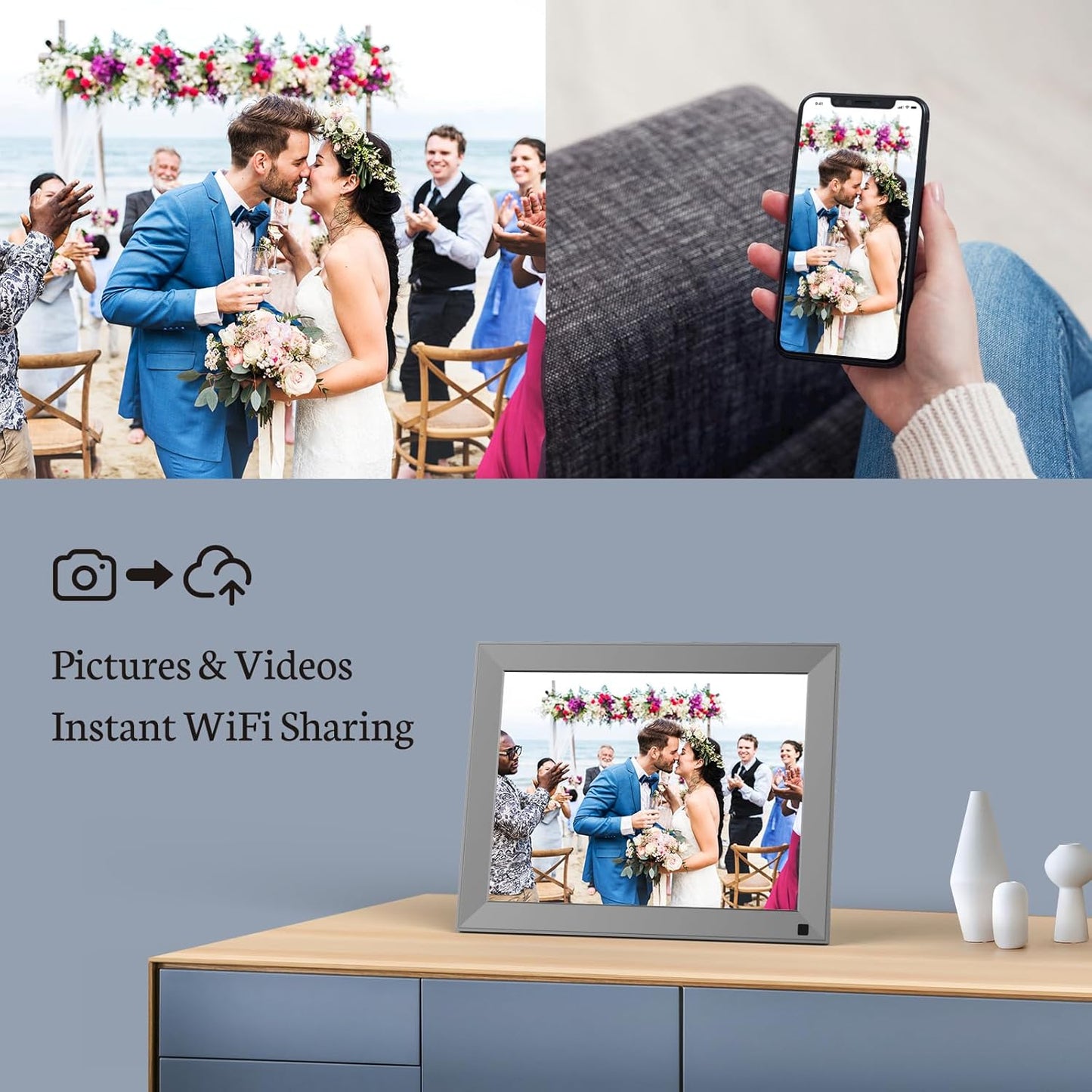 10 Inch WiFi Digital Picture Frame 2K Ultra-Clear Display,IPS Touch Screen,Share Photos/Videos Via Email/