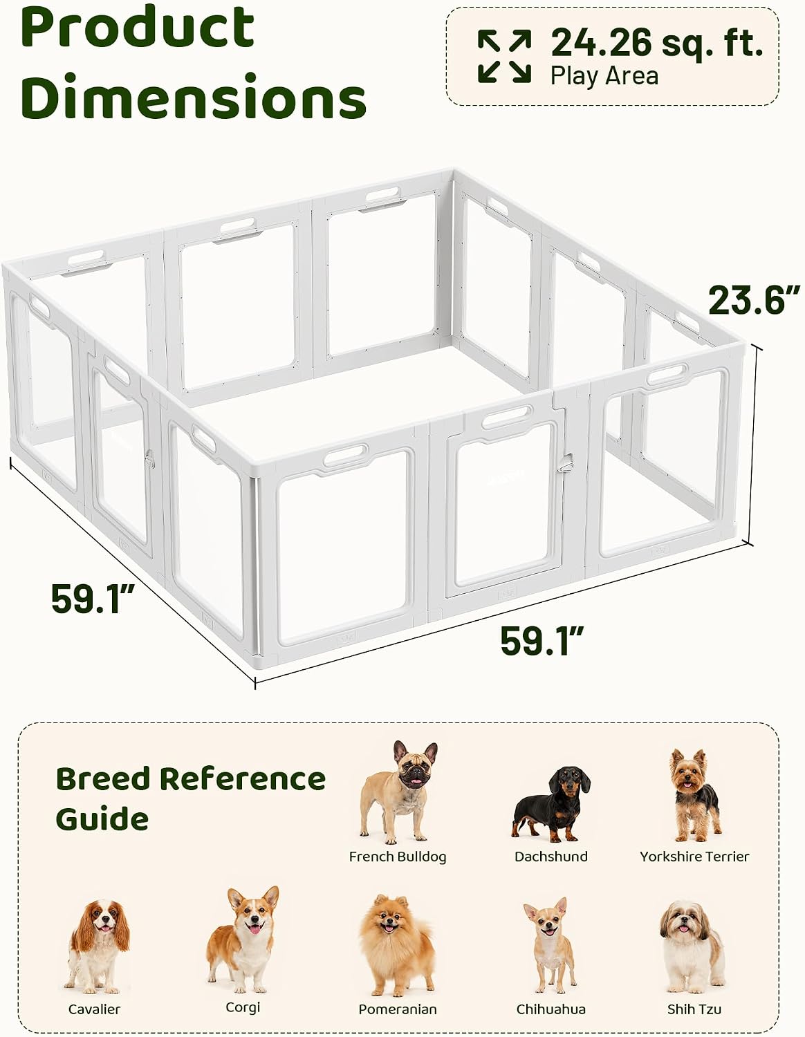Rossny Dog Puppy Playpen for Indoors, 60-Inch Length Acrylic Pet Playpen White Large-12 Pannels 12