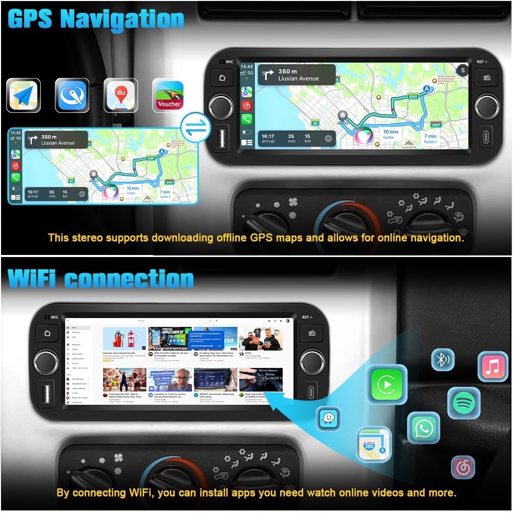 AWESAFE Car Stereo for Jeep Wrangler 2003-2006 Dodge RAM 2002-2005 | Touch Screen RAM 1500 Radio, CarPlay Android Auto, WiFi GPS AM FM, SWC, Camera, 2GB+64GB