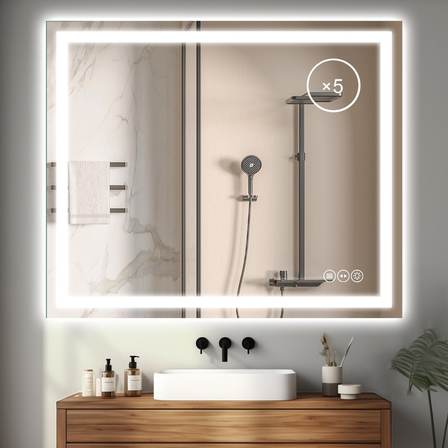 LED Bathroom Mirror 36 x 30 Inch Anti-Fog Bathroom Mirror with Led Illuminated Mirror, Wall Mounted Lighted Vanity Mirrors for