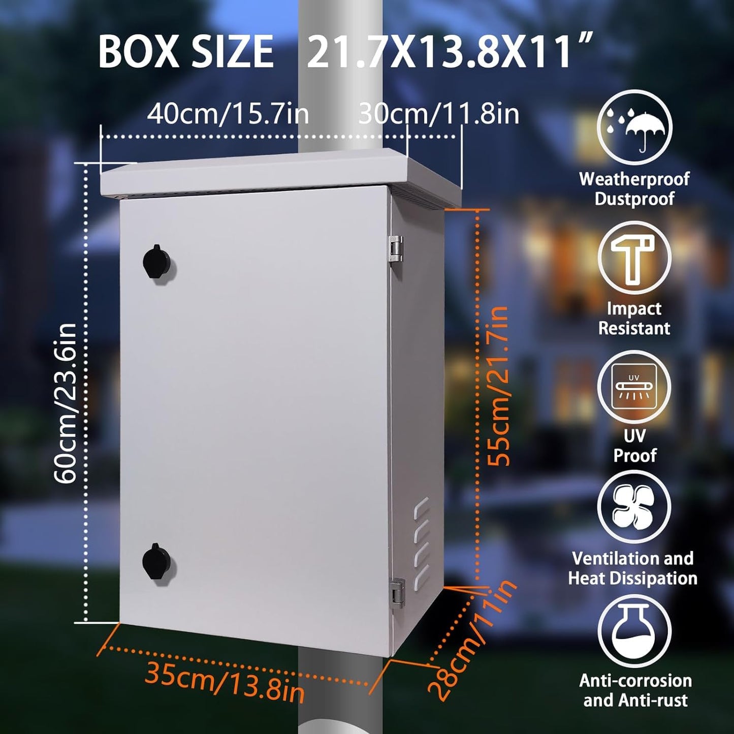 Outdoor Weatherproof Enclosure Electrical Box - 23.6x15.7x11.8' Outdoor Network Enclosure Exterior Box Ventilated Enclosure hinged Outdoor Galvanized