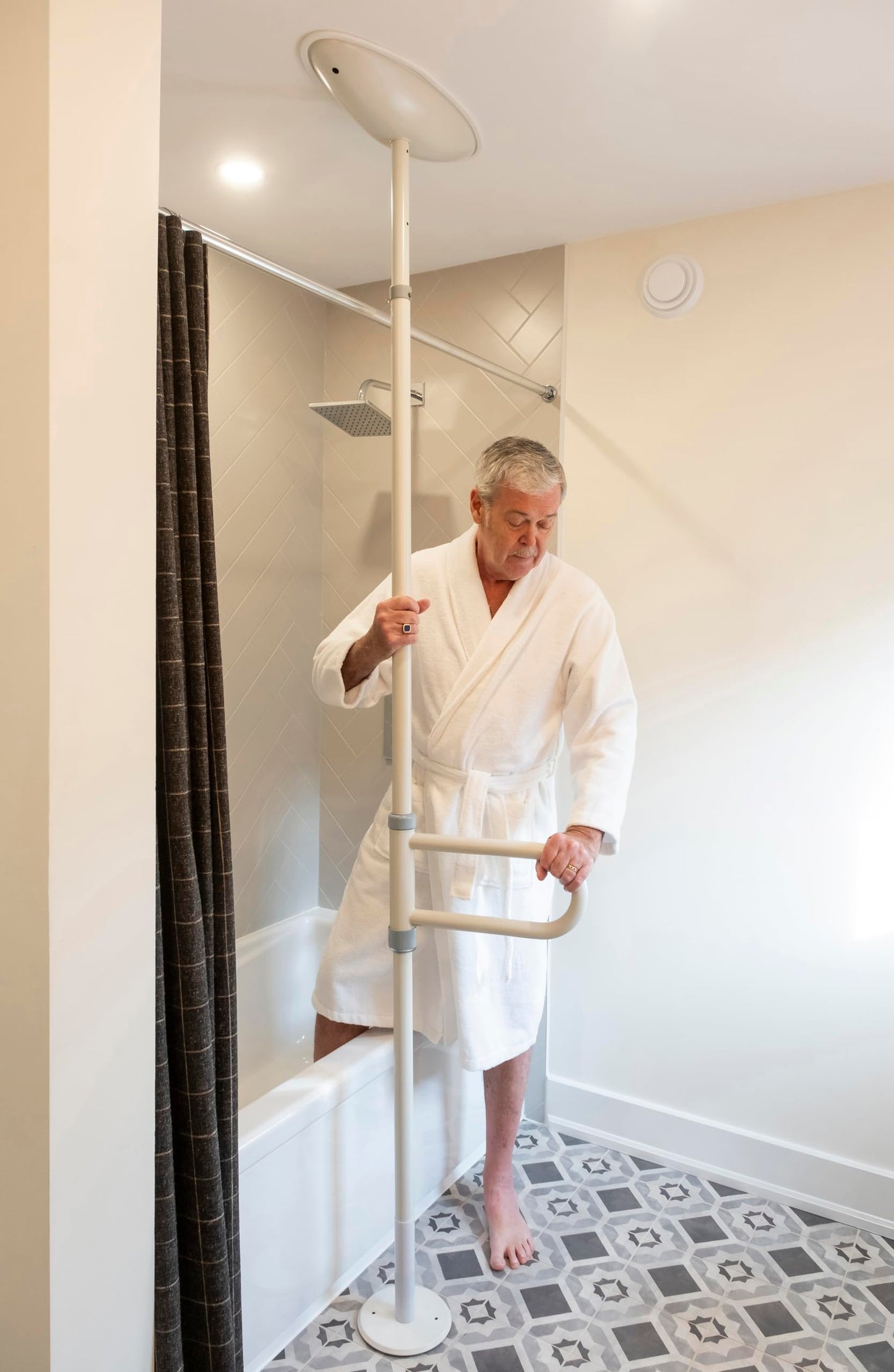 HEALTHCRAFT uPole with Pivot Bar Floor to Ceiling Transfer Pole (7-10FT) | No-Drill Grab Bar, 8 positions Pivot Bar, 360° Support for Bath Transfers