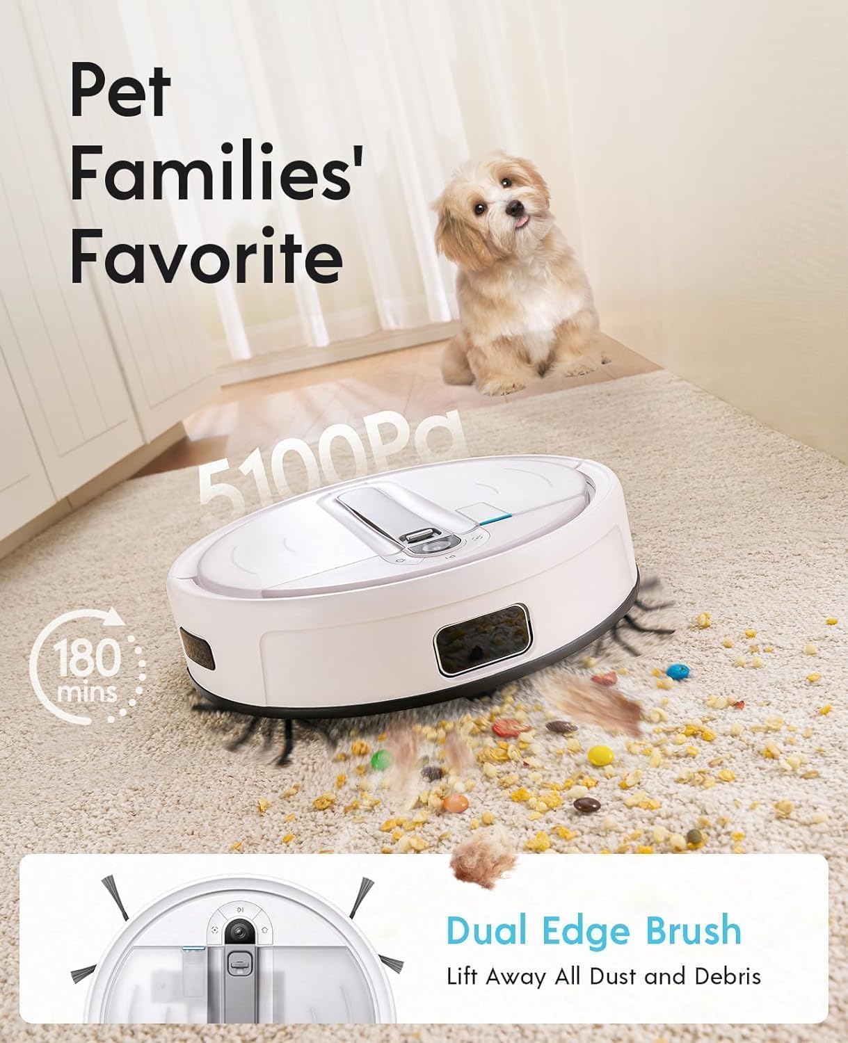 Cube Robot Vacuum and Mop, Self Mop Drying and Washing, Self Emptying, 8mm Auto Mop Lifting, 2cm Obstacle Climbing, Sonic Mopping, 1L Water Tank, for