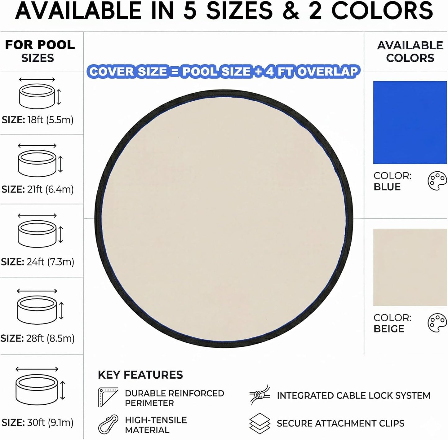 24ft Pool Covers for Above Ground Pools Beige 24 ft Round Winter Cover by PoolTrivo with Upgraded Winch | Heavy Duty 500D Oxford & 195gsm UV Resistant | Fits 24' Pools
