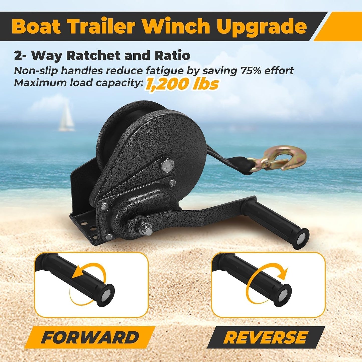 Adjustable Boat Trailer Winch Stand with 1200LB Winch & Roller | Boat Trailer Winch Mount Fits 3" W x 4" H Trailer Drawbar, for Fishing Boats & Motorboats (with Winch & Roller) with 1200LB Winch & Roller 1
