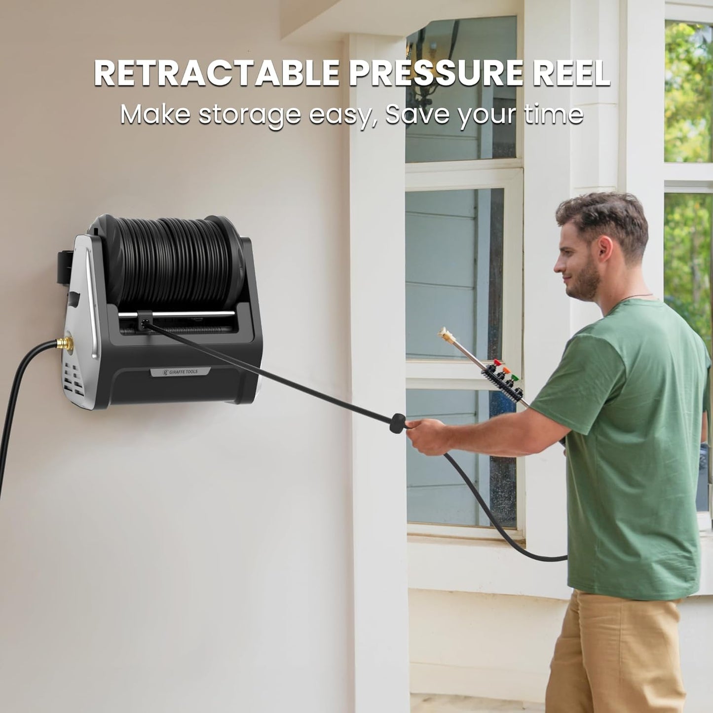 Pressure Washer, Max 2400 PSI, 2.0 GPM Electric Wall Mounted Power Washer with 100ft Retractable Hose