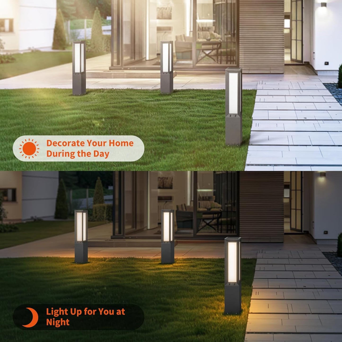 Solar Modern Pathway Light, 32' Solar Bollard Light Outdoor IP65 Waterproof Lawn Floor Lamp 3000K Luxury Aluminum Landscape Path Light