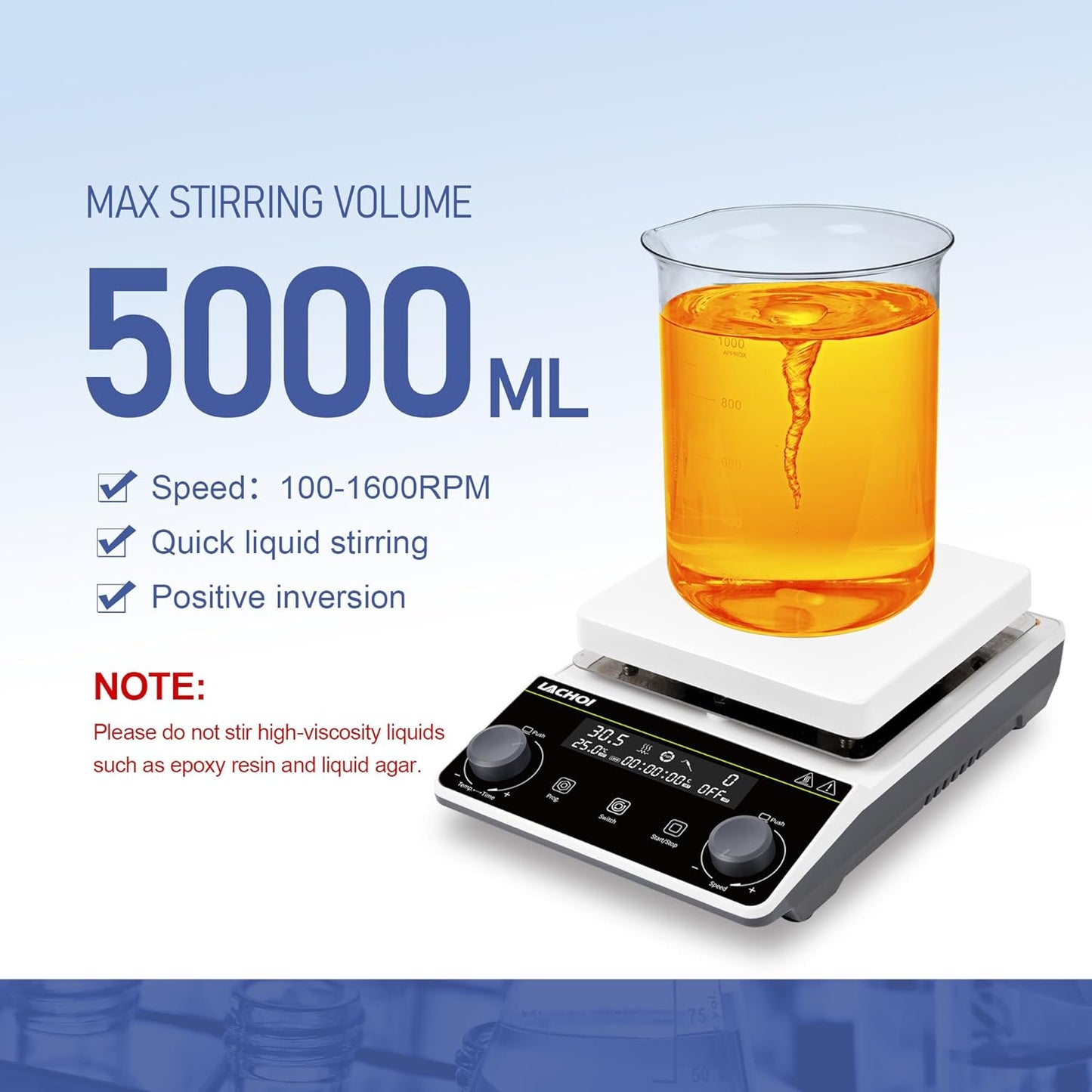 LACHOI Magnetic Stirrer Hot Plate Stirrer LCD Display 300 Max.5L 5.9inch Magnetic Stir Plate 1600RPM Magnetic Mixer Magnetic Hotplate Stirrer with