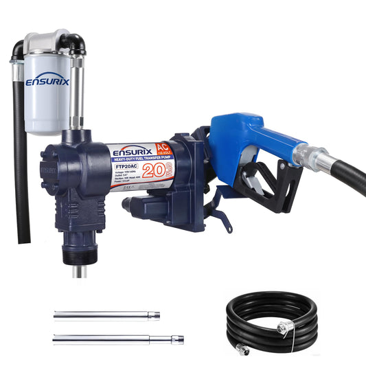 Fuel Transfer Pump AC 115V, 20 GPM Max, with Auto Shut-Off Nozzle, Hose Kit