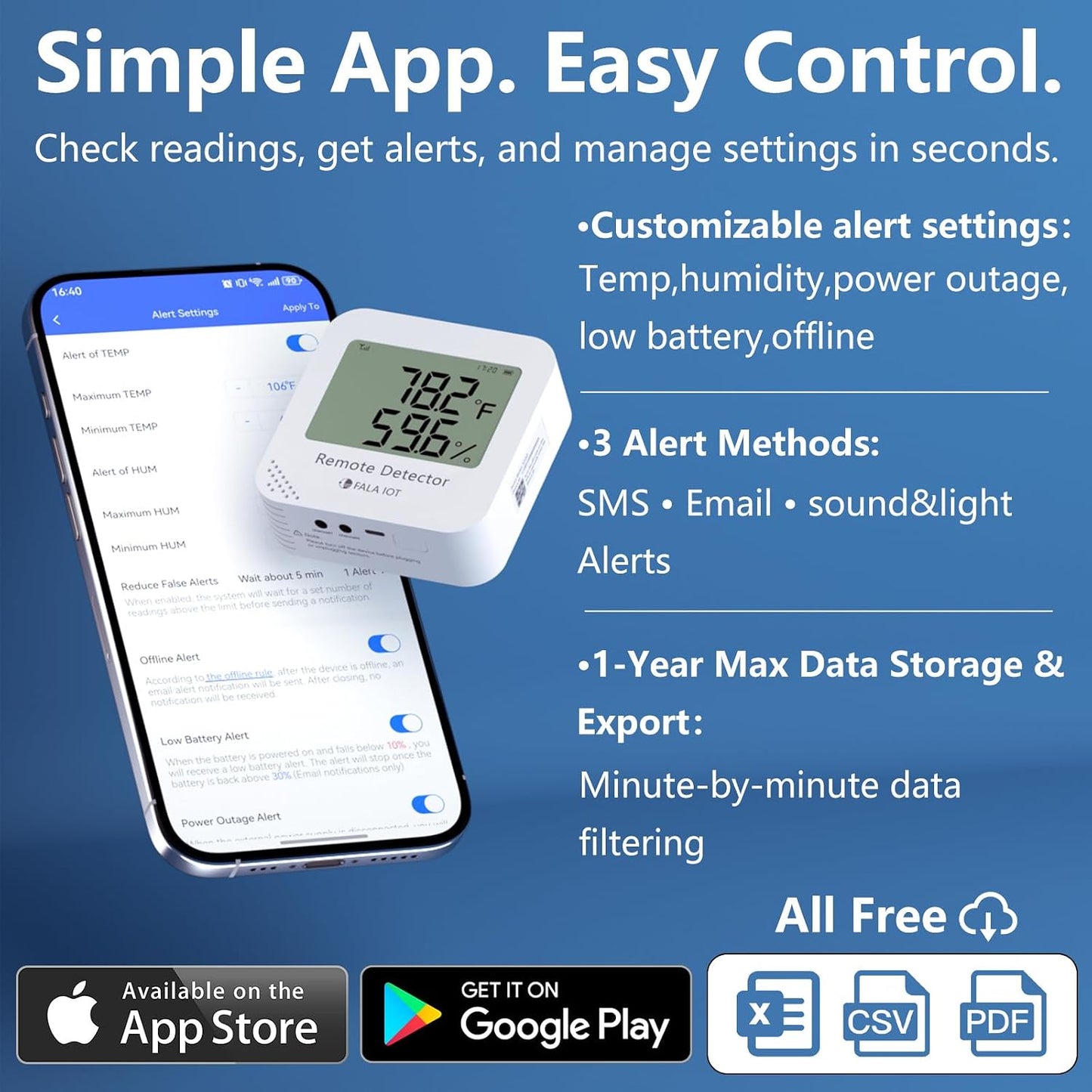 WiFi Temperature & Humidity Sensor, Data Logger, No Subscription | SMS/Email/Sound&Light Alerts, 4 Months Battery Backup, Unlimited Contacts, Idea for RV Pet, Greenhouse, Farm, Server Room