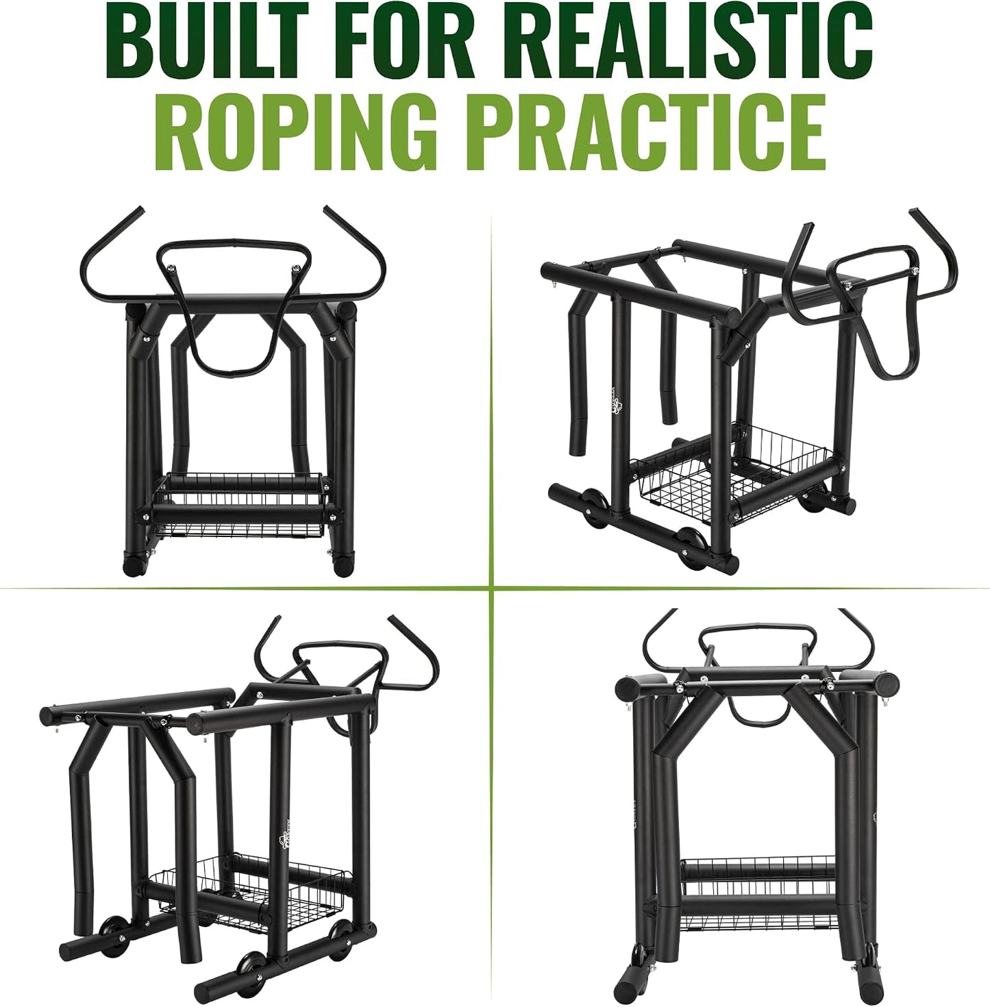 Rolling Roping Dummy for Kids and Adults, Heading and Heeling Dummy with Galvanized Steel Steer Head, Mobile Calf Practice On Wheels for Steer Roping Beginners | Helps beginners and young riders practice roping skills safely and easily