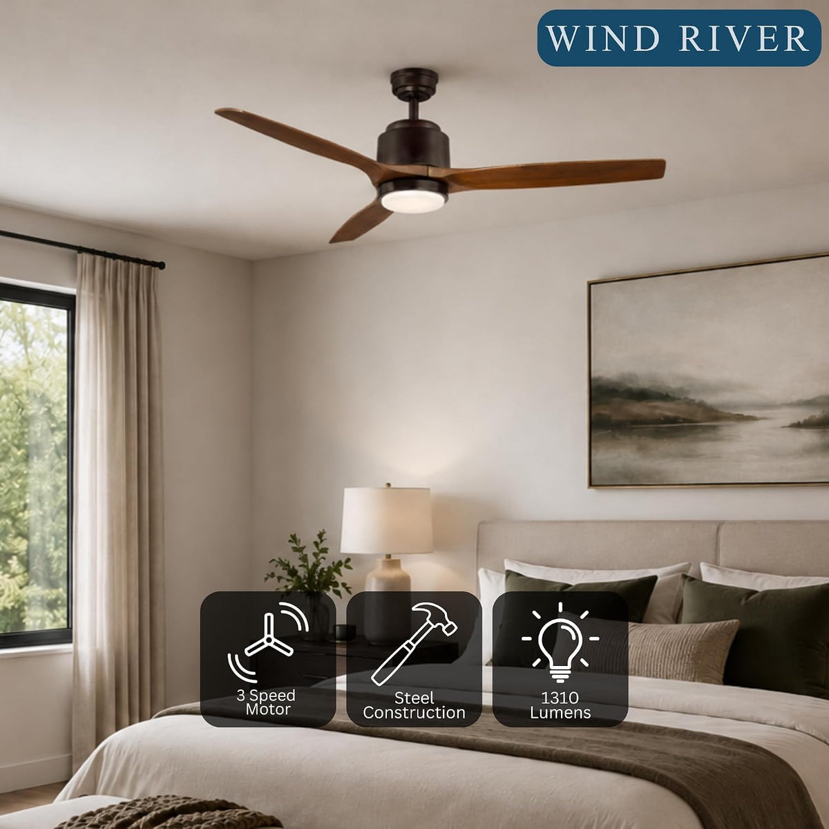 Wind River WR1765OB Reya 56 Inch Ceiling Fan | Walnut Blades | Oiled Bronze