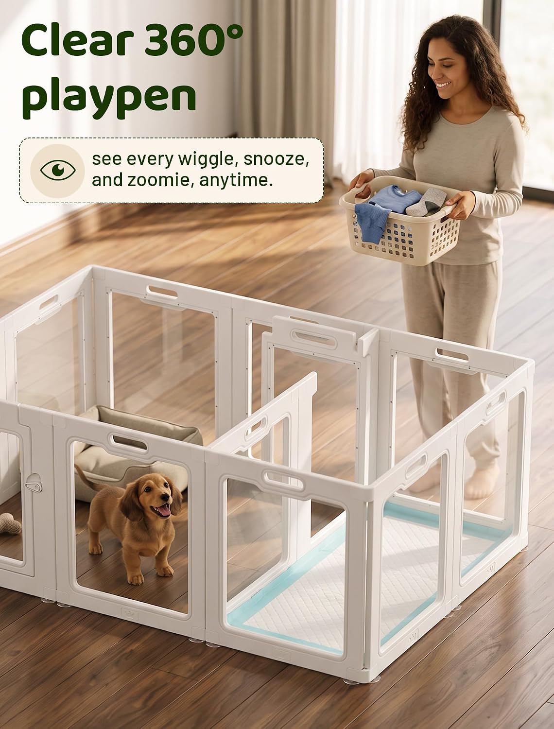Rossny Dog Puppy Playpen for Indoors, 60-Inch Length Acrylic Pet Playpen White Large-12 Pannels 12