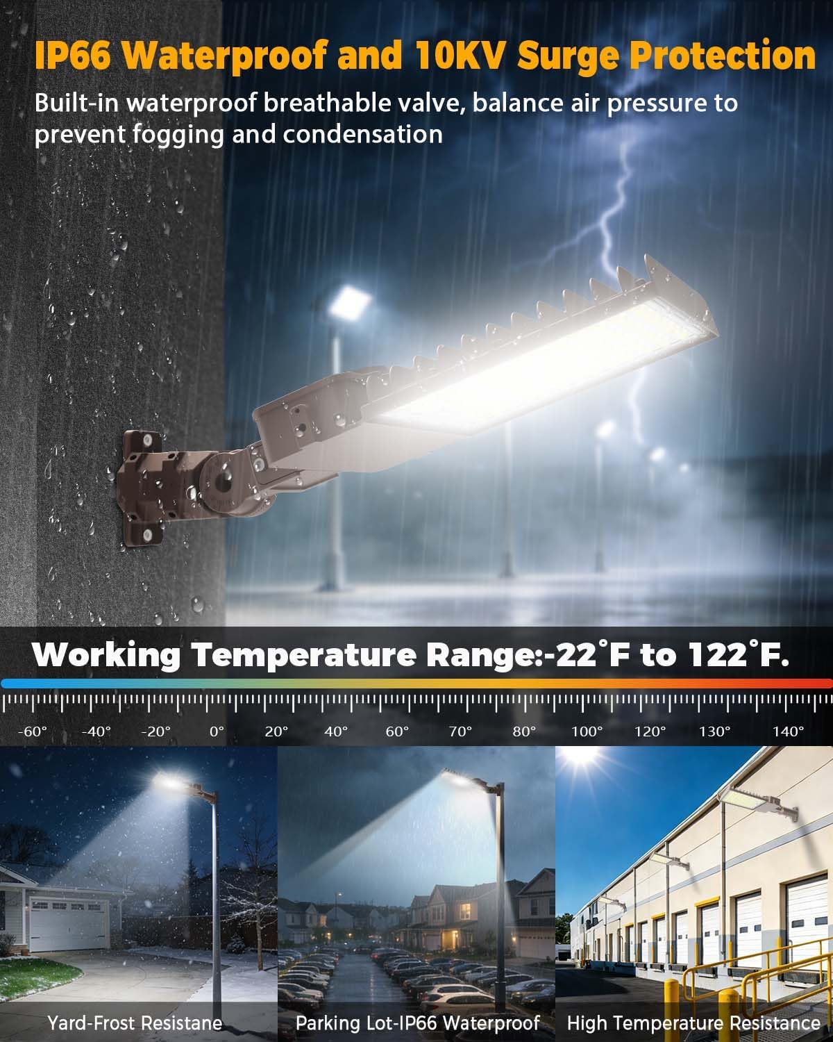 300W Parking Lot Light: 160lm/W 5000K Arm & Slip Fitter Mount LED Parking Lot Lights for Commercial - IP66 Waterproof Rating LED Pole Light for Parking Area with 48000LM 1PACK 300.0 Watts 1