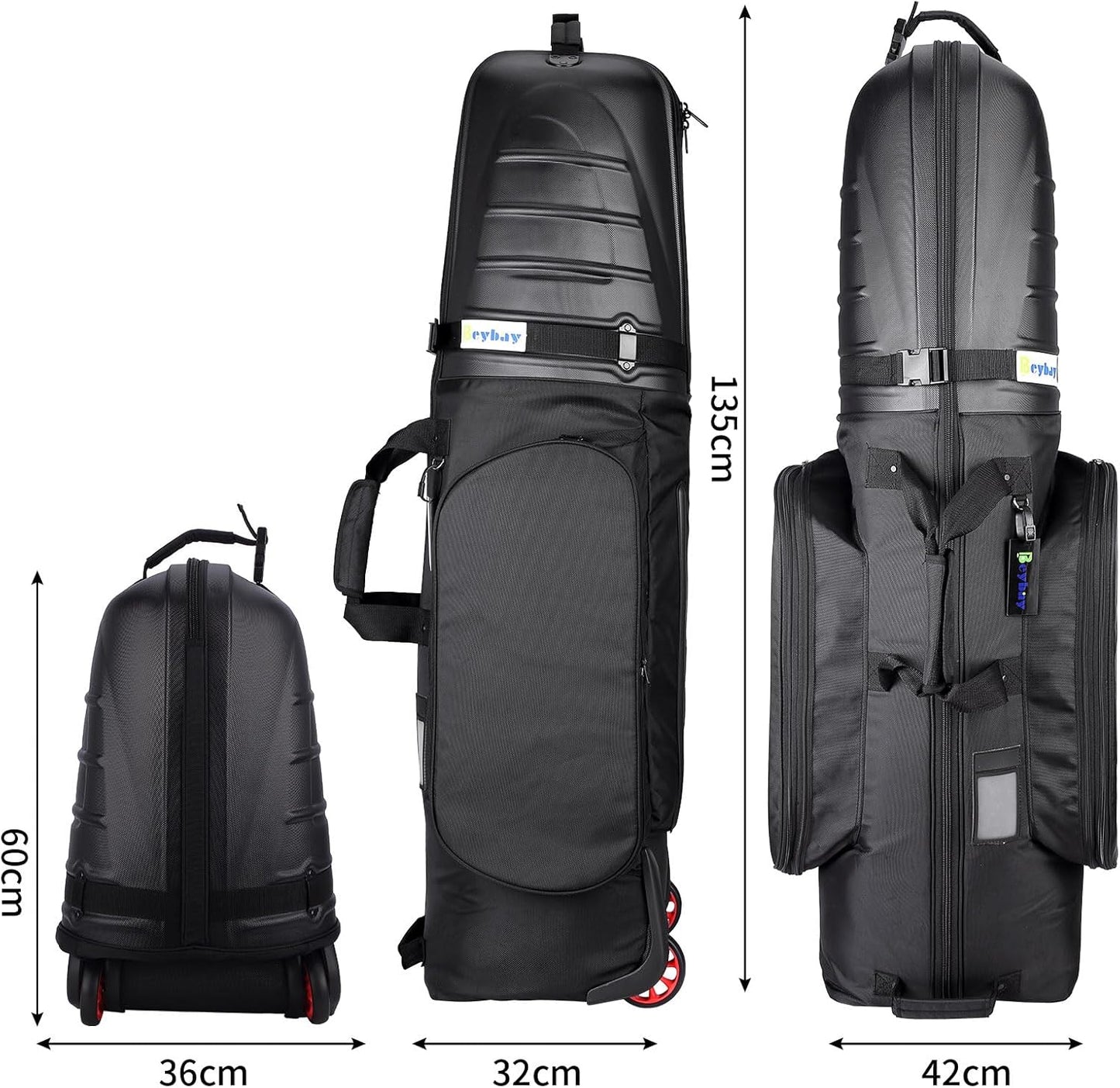 BEYBAY Golf Travel Bags for Airlines with Reinforced Wheels and Hard Case Top, Lightweight and Easy to Maneuver, Excellent Zipper Protect Your Clubs