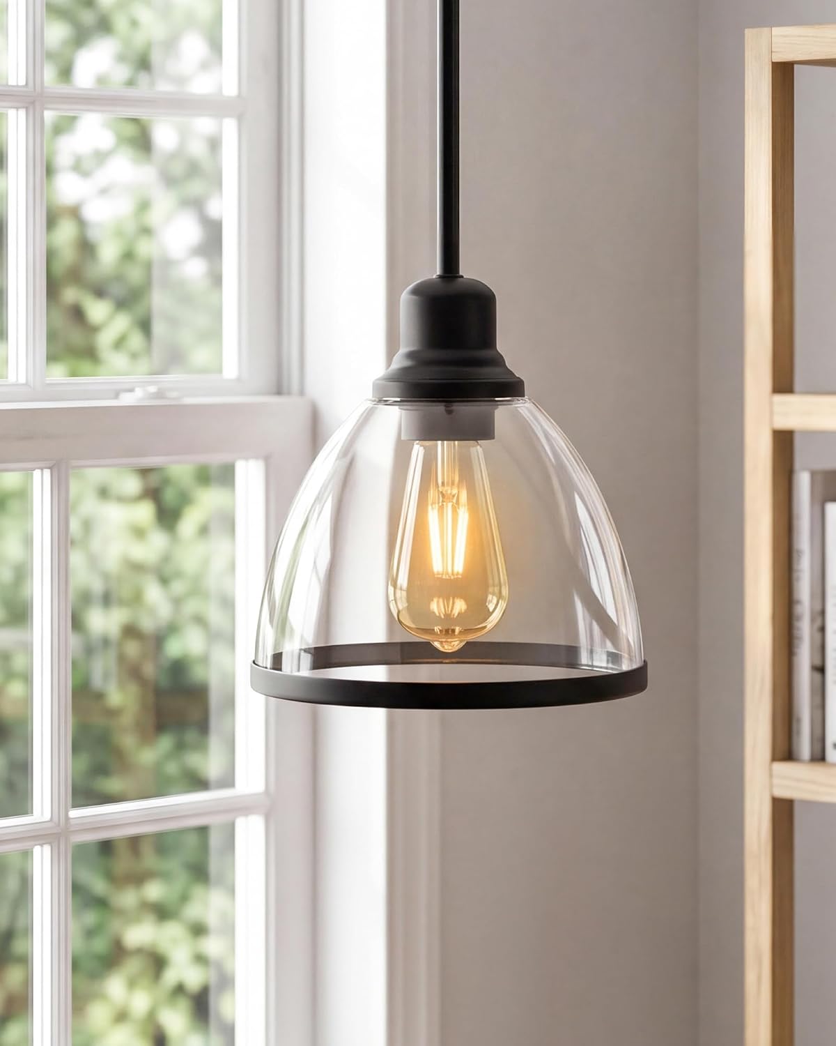2 Pack Pendant Lights Kitchen Island, 8" Black Pendant Light with Clear Glass Shade, Farmhouse Hanging Light Fixture for Kitchen Island, Dining Room, Entryway, Hallway, IN-PL01-BK-2PK Matte Black 2