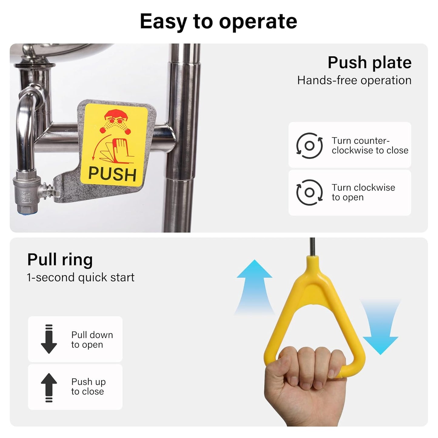 Emergency Eye Wash Station with Shower, 304 Stainless Steel Eye Wash and Shower Combination, Floor Mounted Stand Up Eyewash Station, Safety First Aid for Industrial, Commercial and Lab Use
