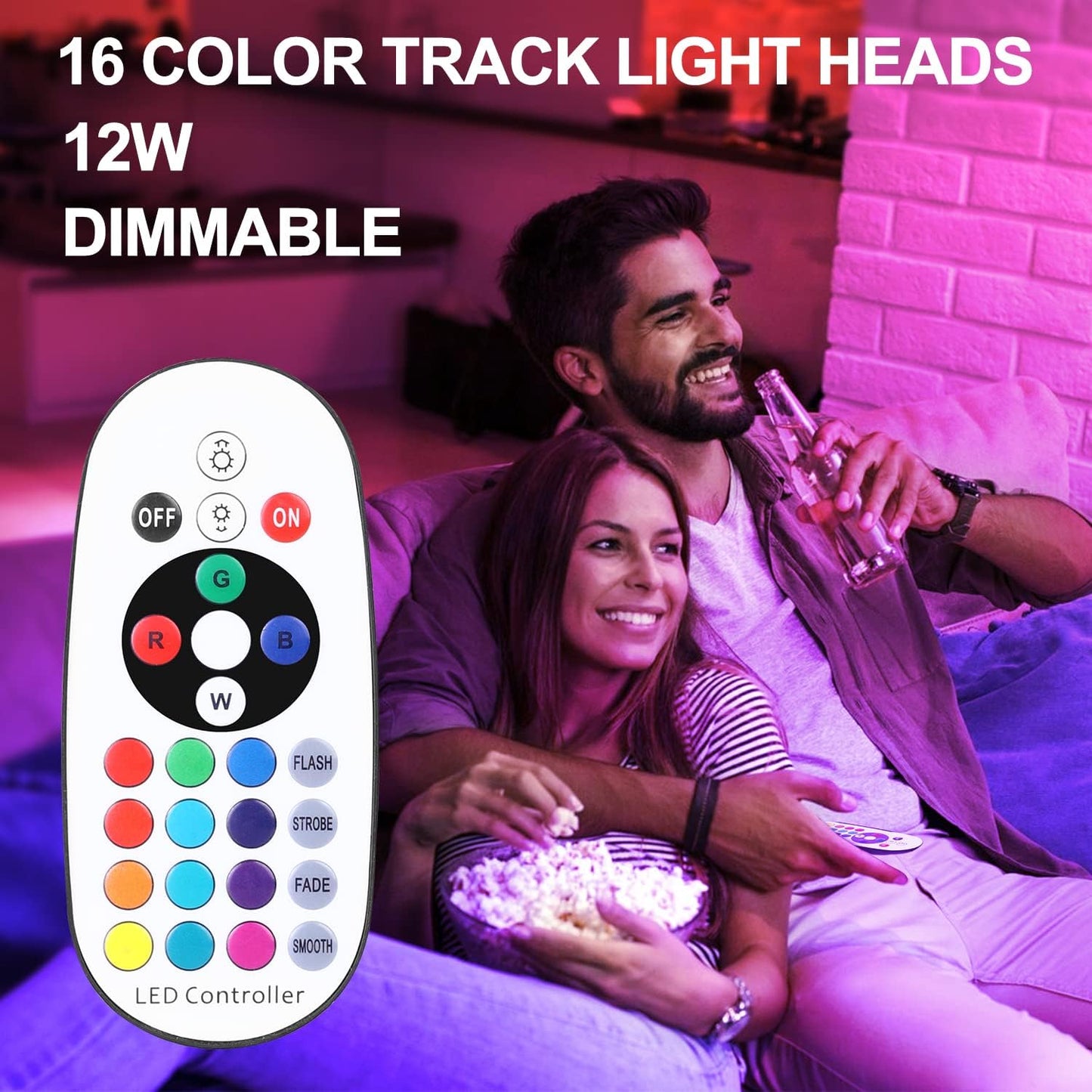 EAGLOD 12W RGB LED Track Light Heads,Dimmable RGBW Track Lighting Head H Type for Accent Task,Retail,Art,Party,110V Multicolor Track Spotlight Halo