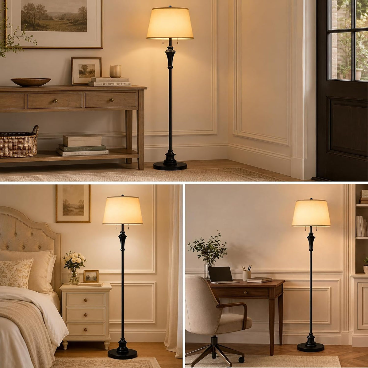 58’’ Dimmable Matte Black Floor Lamps for Living Room(E26 Bulbs Included)