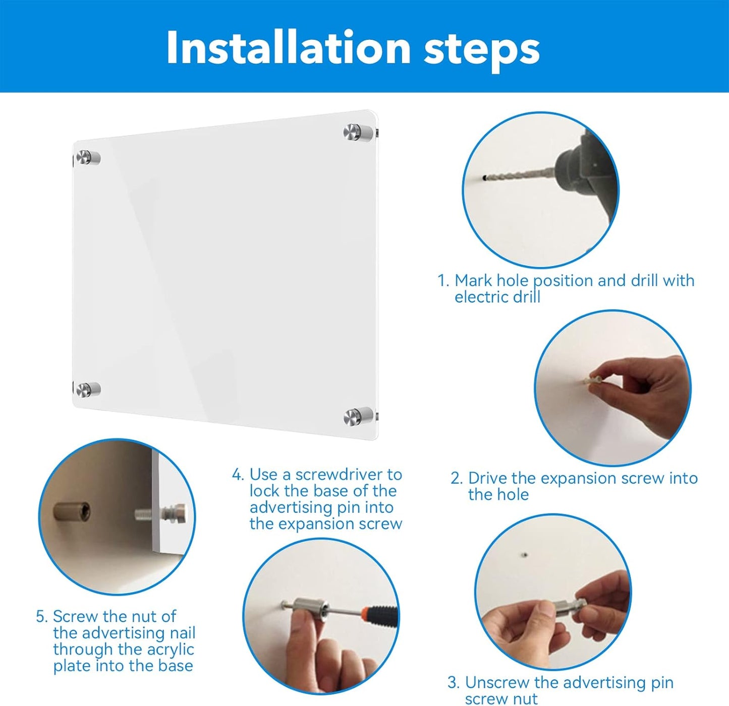 Acrylic Dry Erase Board Wall Mount Non-Magnetic Floating Dry Erase Board Hanging Frameless White Board Acrylic Board for Office and Home Walls Dry