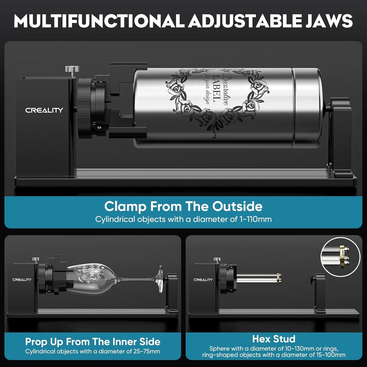 Creality Rotary Roller Pro, 4 in 1 Multi-Functional Laser Rotary Roller Y-axis Jaw Chuck Rotary for Engraving Cylindrical Objects, Tumblers, Wine