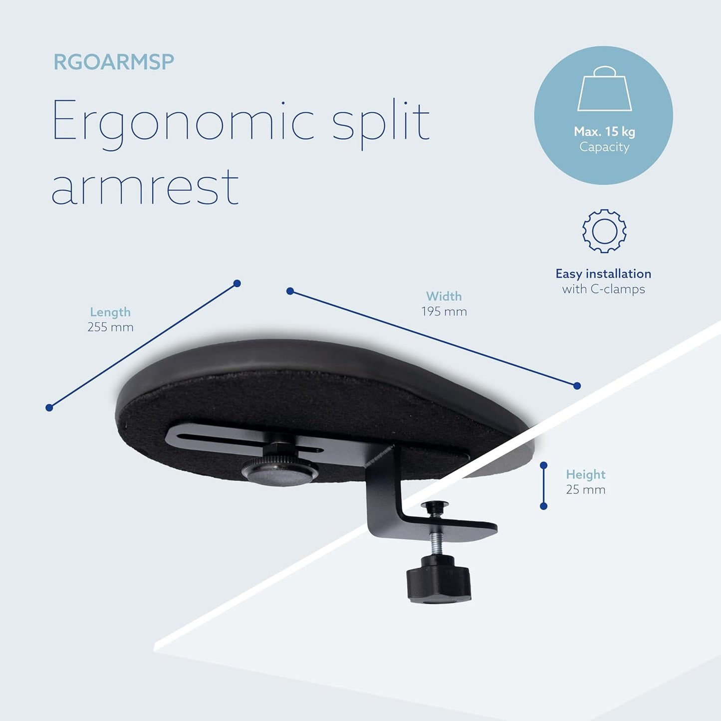 R-Go Arm Rest Split for Desk, Ergonomic Desk Extender Tray in 2 Parts, Elbow & Wrist Support