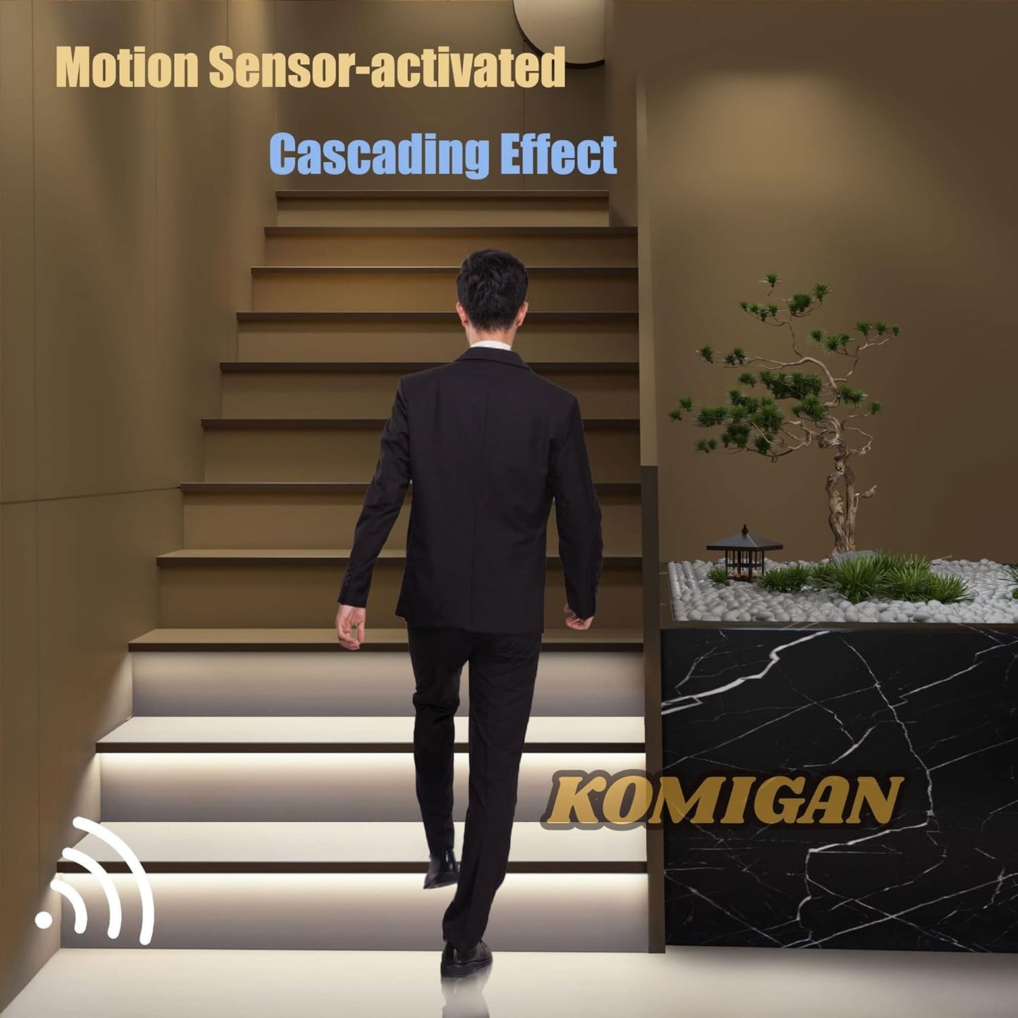 KOMIGAN Intelligent Motion Sensor LED Stair Lighting Kit KMG-3233, 60 Inch (150 cm) Long Cuttable LED Strip Light for Indoor LED Stair Lights LED