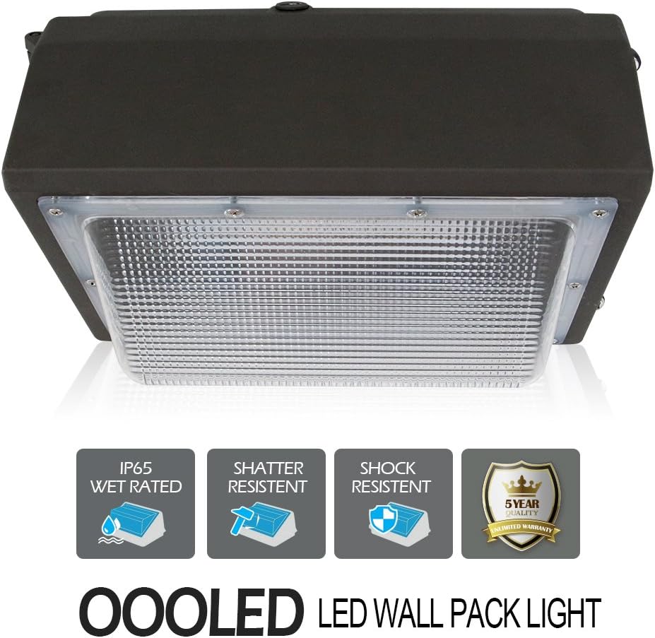 OOOLED (4 Pack) LED Wall Pack Light, 120W 14400LM 5000K Daylight with Dusk-to-Dawn Sensor Wall Lights, 800-1000W HPS/HID Equivalent Wall Pack Lights