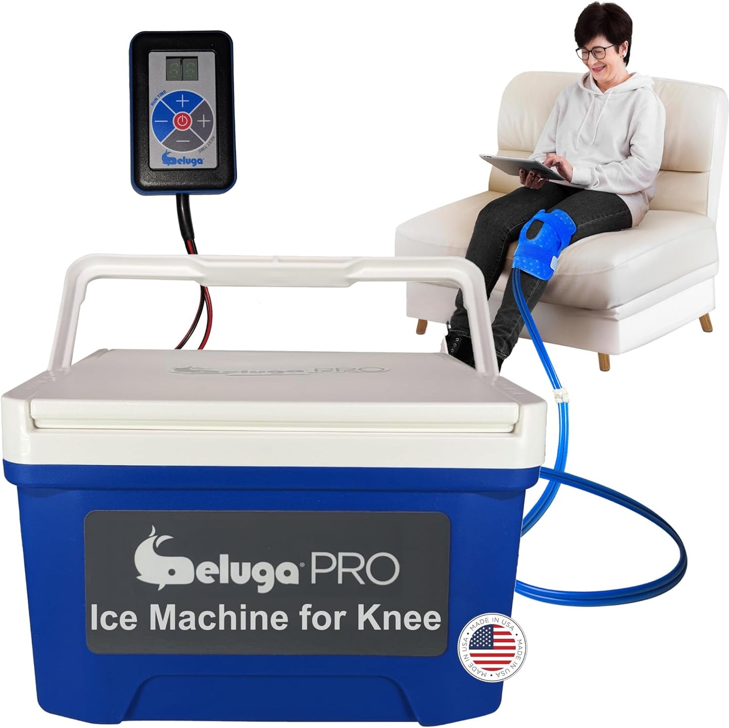 BelugaPRO Knee Ice Machine for Post-Surgery Recovery, Cryotherapy System for Pain Relief with Programmable Timer, Joint Wrap, Lightweight 9 Quart