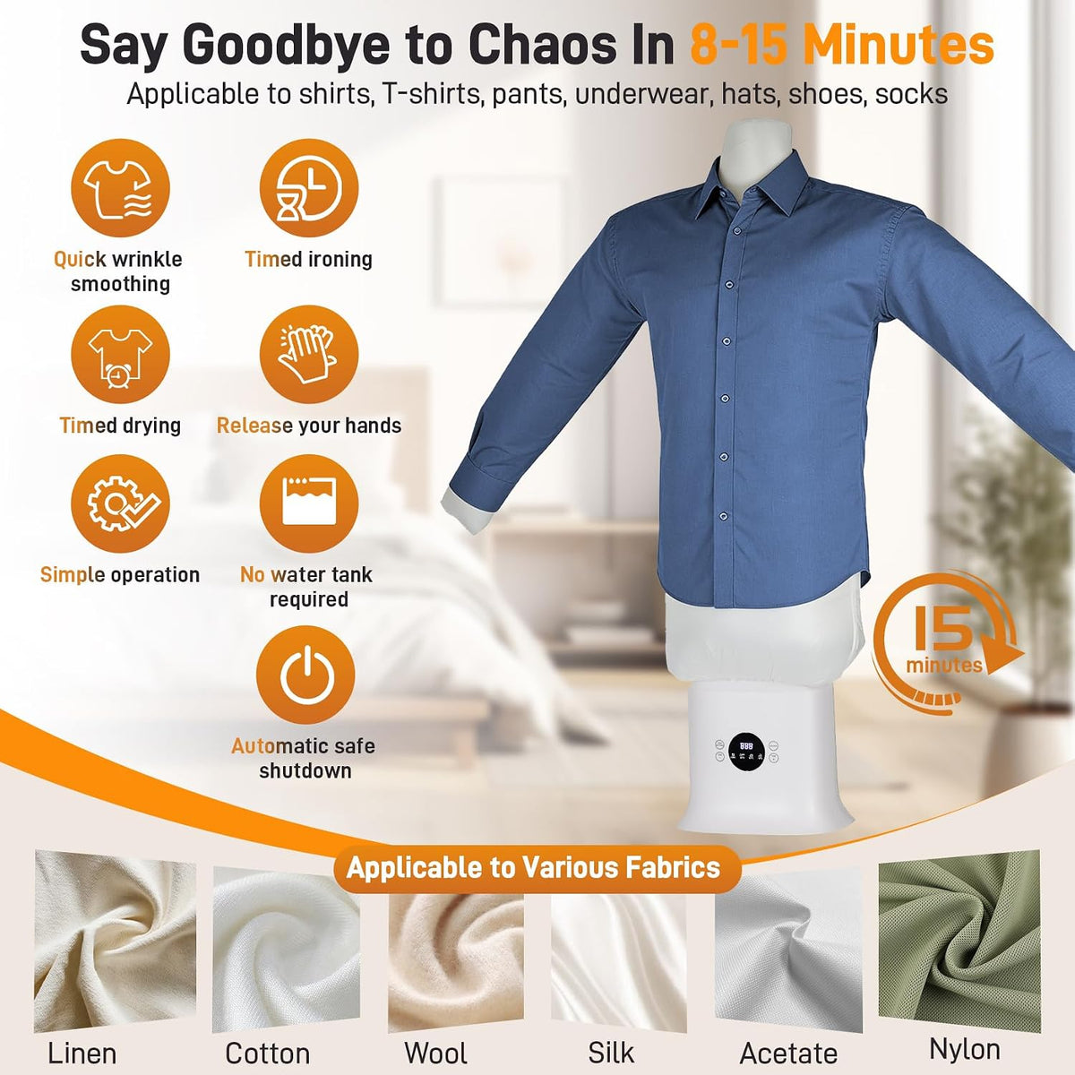 2026 Upgraded Automatic Ironing Machine, Hands-Free Wrinkle Remover for Shirts, Pants, Jackets and Shoes, Inflatable Shirt Ironing Machine for Apartments and Business Travel, Gentle On All Fabrics