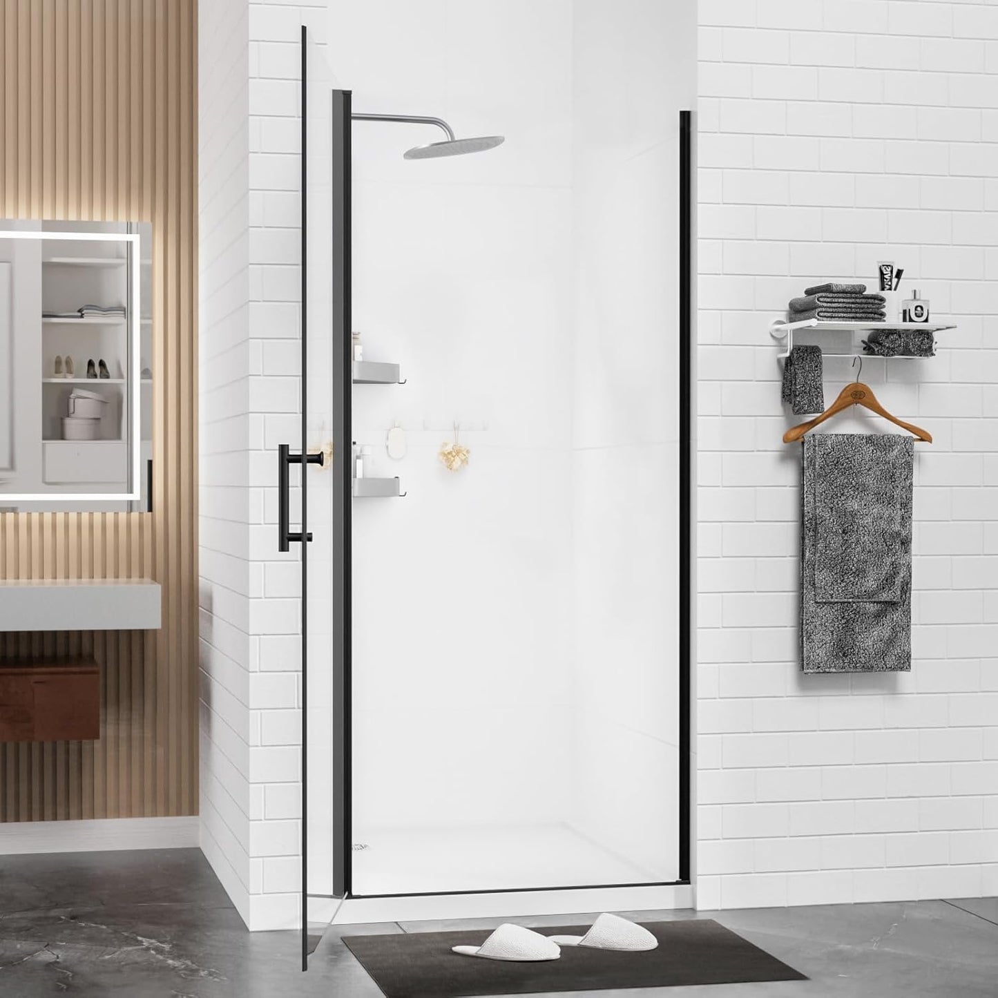 36'-37'Wx72'H Frameless Pivot Shower Door Tempered Glass & Shatter Proof Film, Stainless Steel Hardware